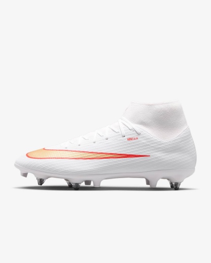 Nike Mercurial Superfly 11 Academy High-Top-Fußballschuh für weichen Rasen – Weiß/Bright Crimson/Blur