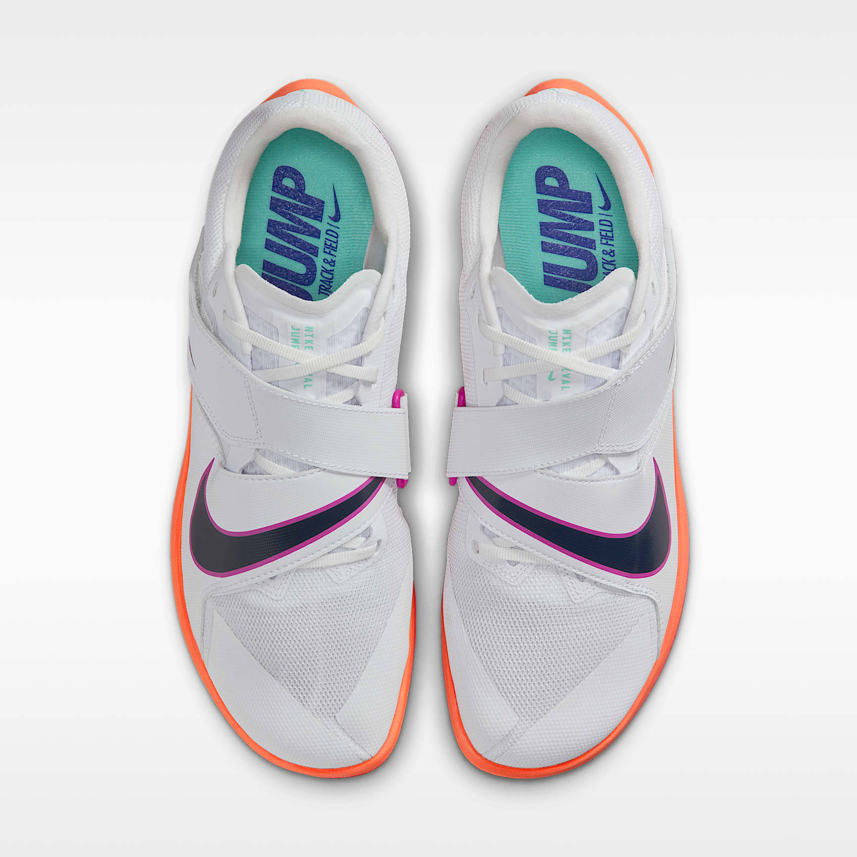 Nike Zoom Rival Jump Sprung-Spikes für Leichtathletik – Weiß/Hyper Turquoise/Bright Crimson/Obsidian