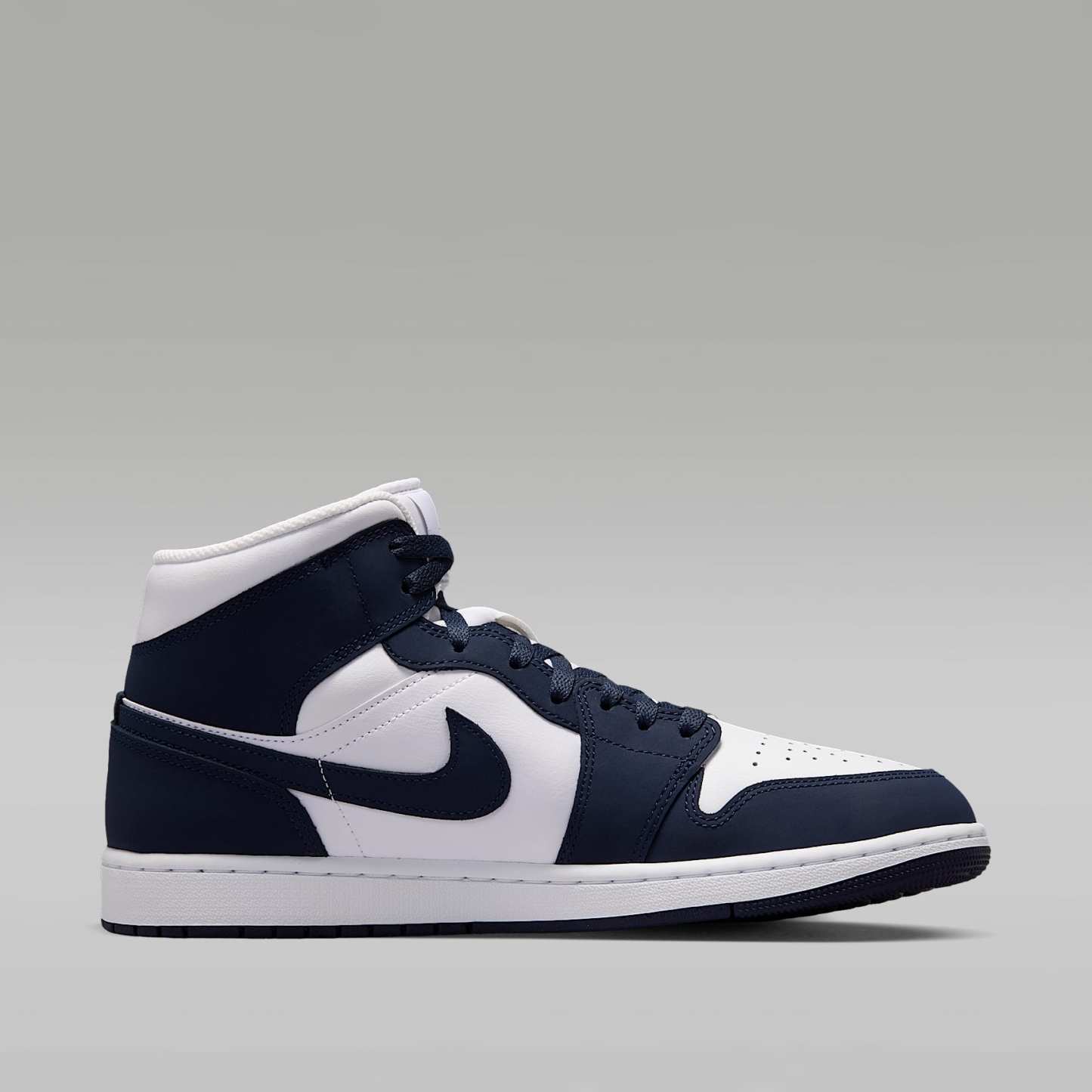 Air Jordan 1 Mid Schuh (Herren) – Obsidian/Weiß/Grey Fog/Obsidian