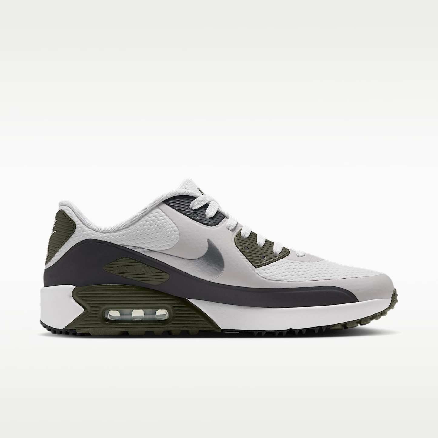 Nike Air Max 90 G Golfschuh – Weiß/Medium Olive/Vast Grey/Metallic Silver