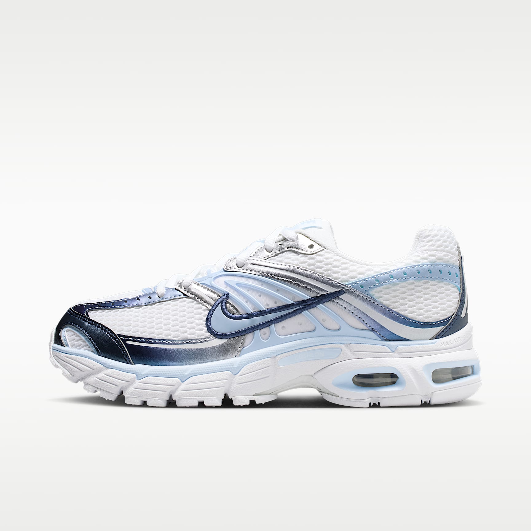 Nike Air Max Moto 2K Schuh (Damen) – Weiß/Metallic Silver/Midnight Navy/Hydrogen Blue