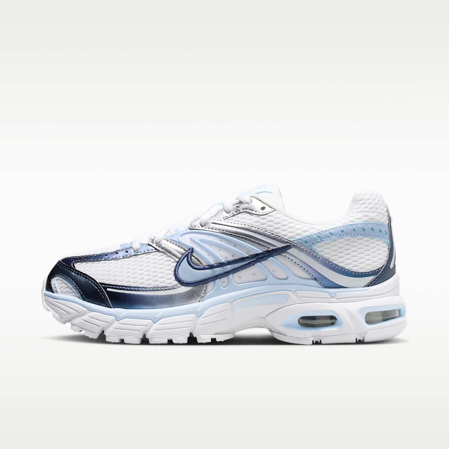 Nike Air Max Moto 2K Schuh (Damen) – Weiß/Metallic Silver/Midnight Navy/Hydrogen Blue