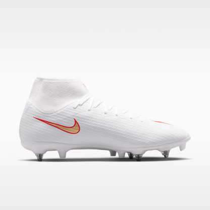 Nike Mercurial Superfly 11 Academy High-Top-Fußballschuh für weichen Rasen – Weiß/Bright Crimson/Blur