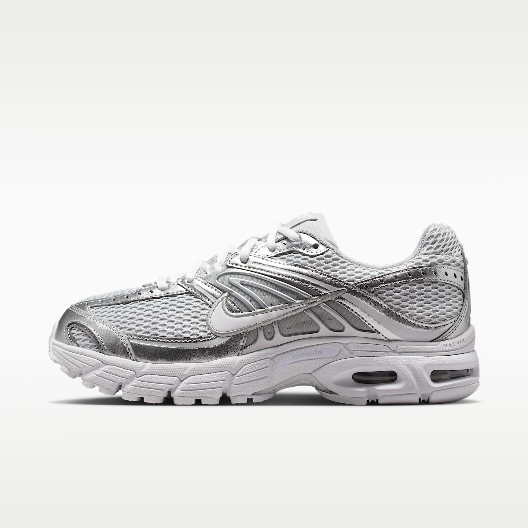Nike Air Max Moto 2K Schuh mit reflektierenden Akzenten (Damen) – Grey Fog/Metallic Silver/Weiß