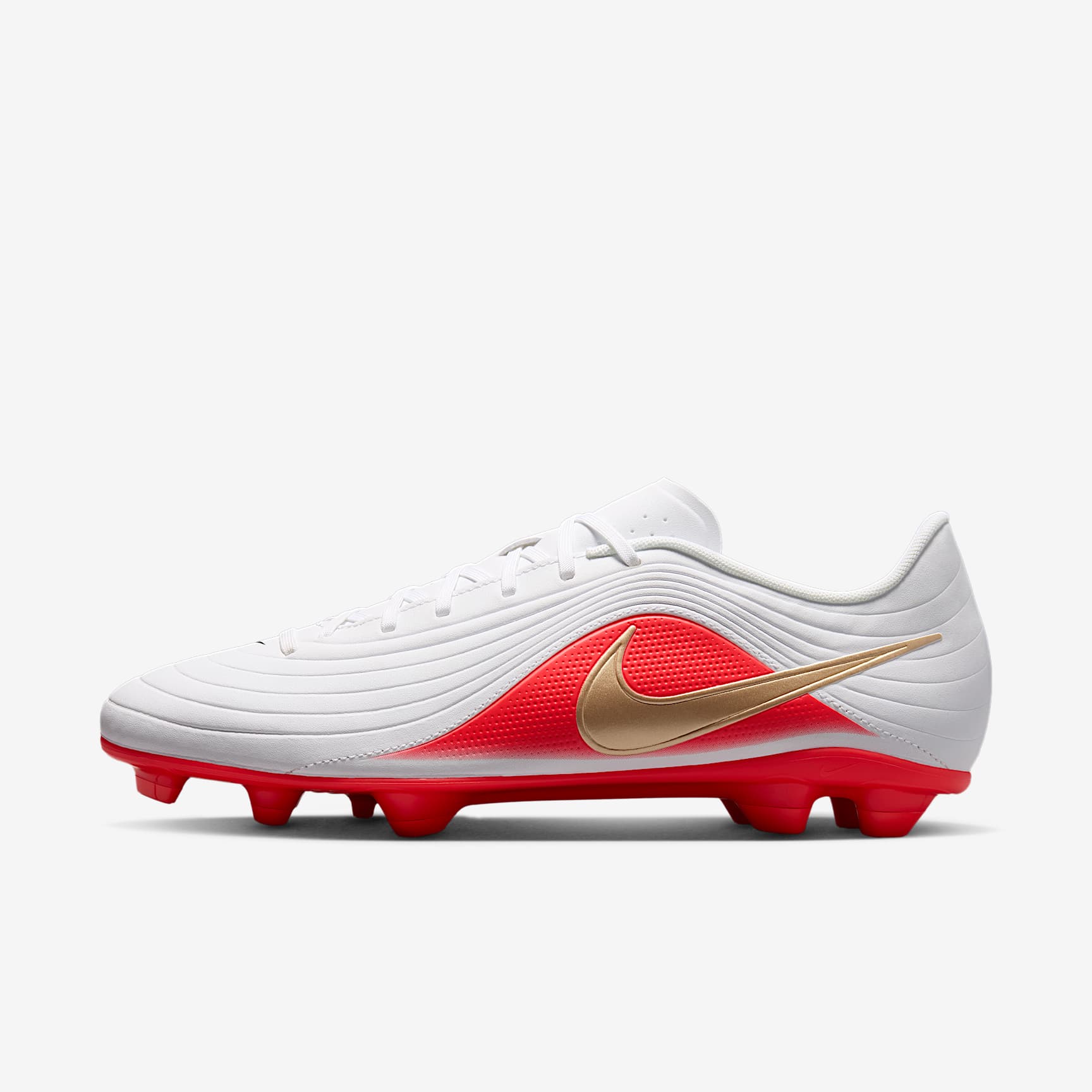 Nike Tiempo Maestro Club Low-Top-Fußballschuh für verschiedene Böden – Weiß/Bright Crimson/Blur