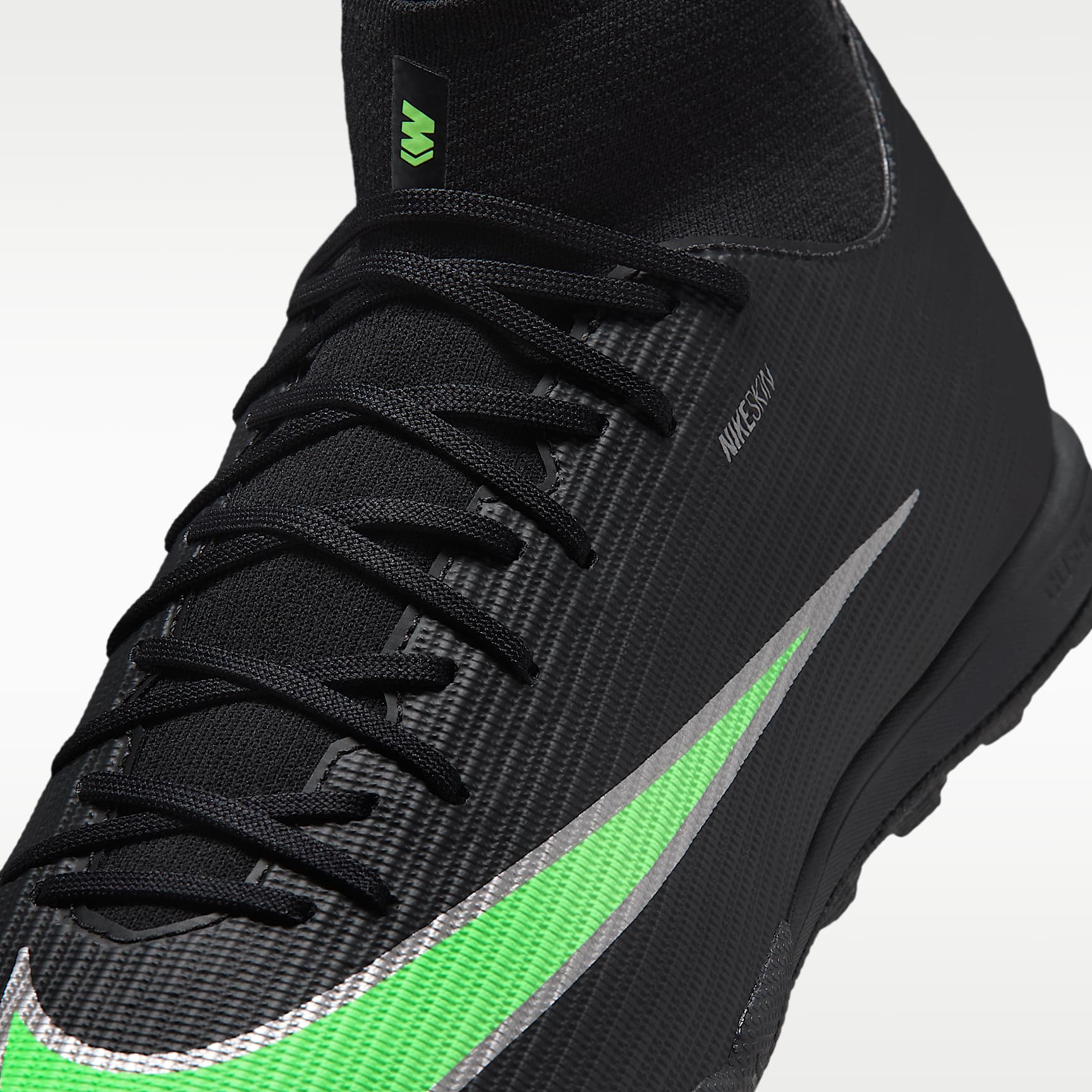 Nike Mercurial Superfly 11 Academy High-Top-Fußballschuh für Turf – Schwarz/Schwarz/Illusion Green
