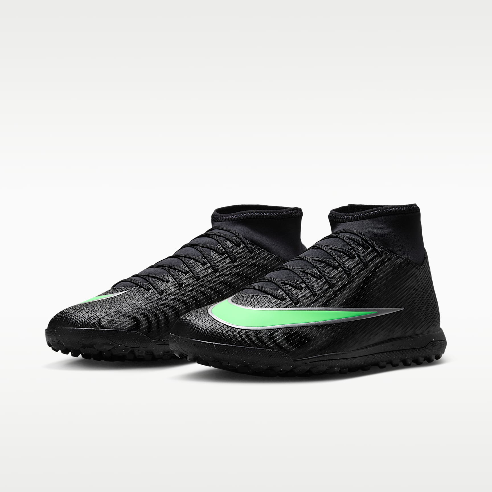 Nike Mercurial Superfly 11 Club High-Top-Fußballschuh für Turf – Schwarz/Schwarz/Illusion Green
