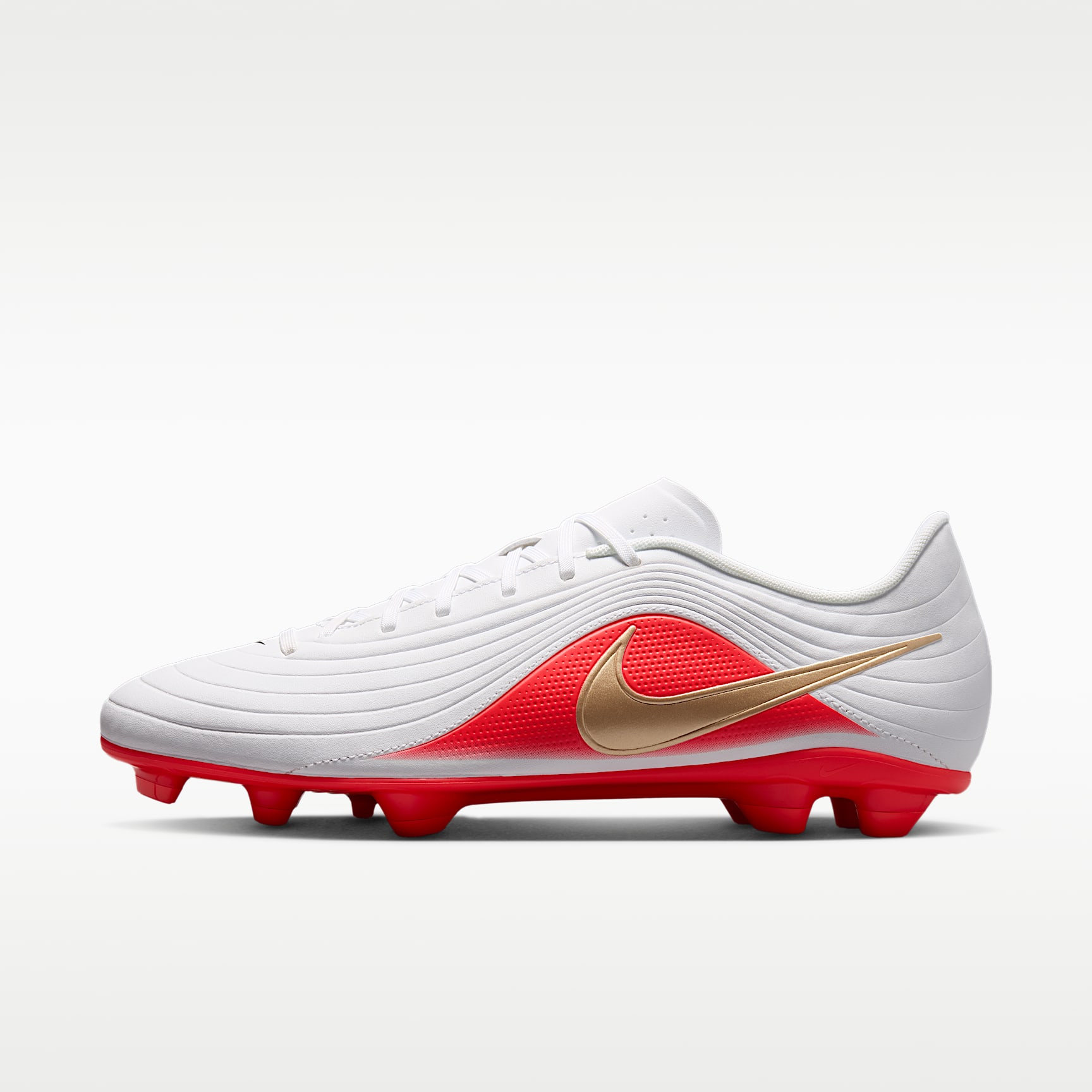 Nike Tiempo Maestro Club Low-Top-Fußballschuh für verschiedene Böden – Weiß/Bright Crimson/Blur