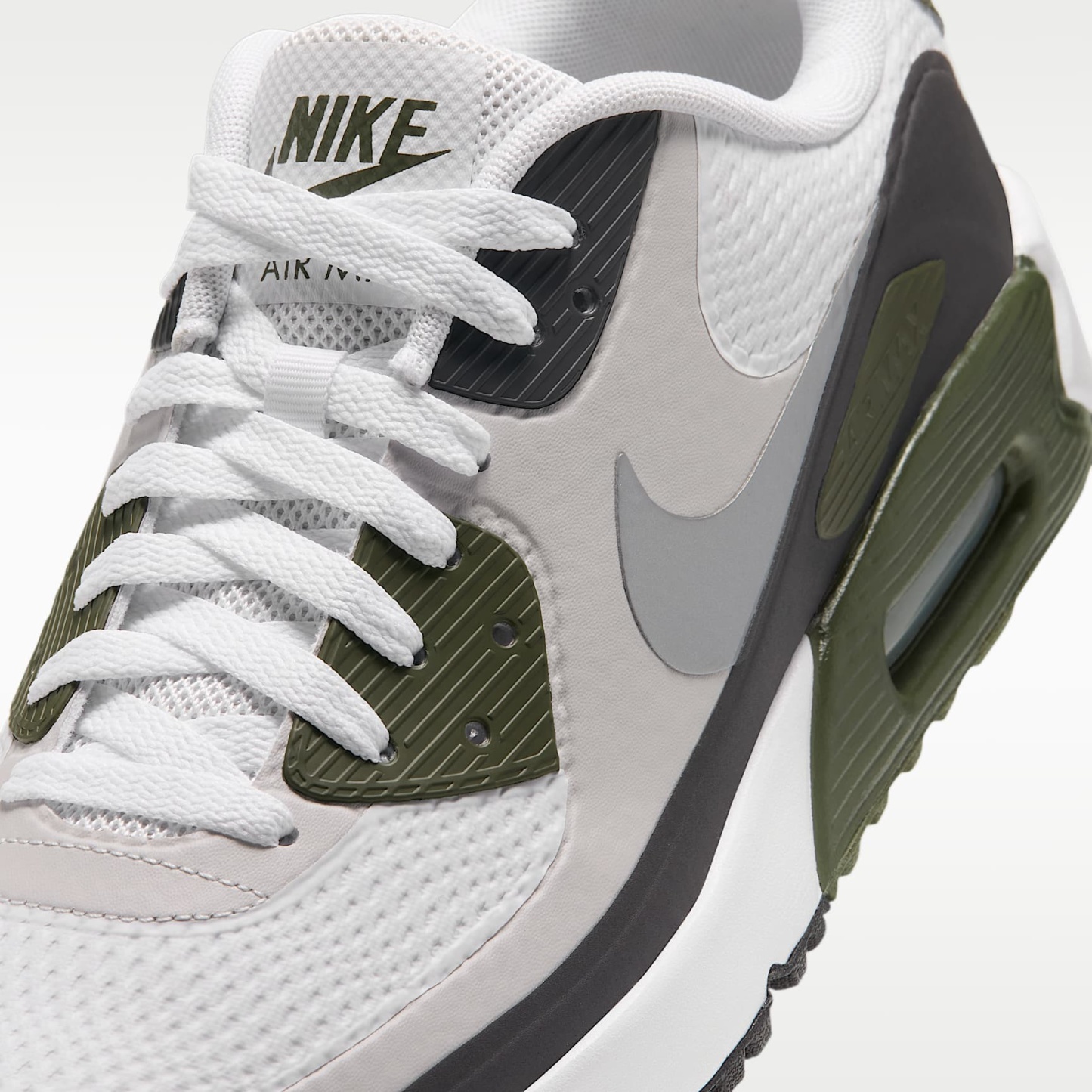 Nike Air Max 90 G Golfschuh – Weiß/Medium Olive/Vast Grey/Metallic Silver