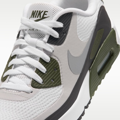 Nike Air Max 90 G Golfschuh – Weiß/Medium Olive/Vast Grey/Metallic Silver