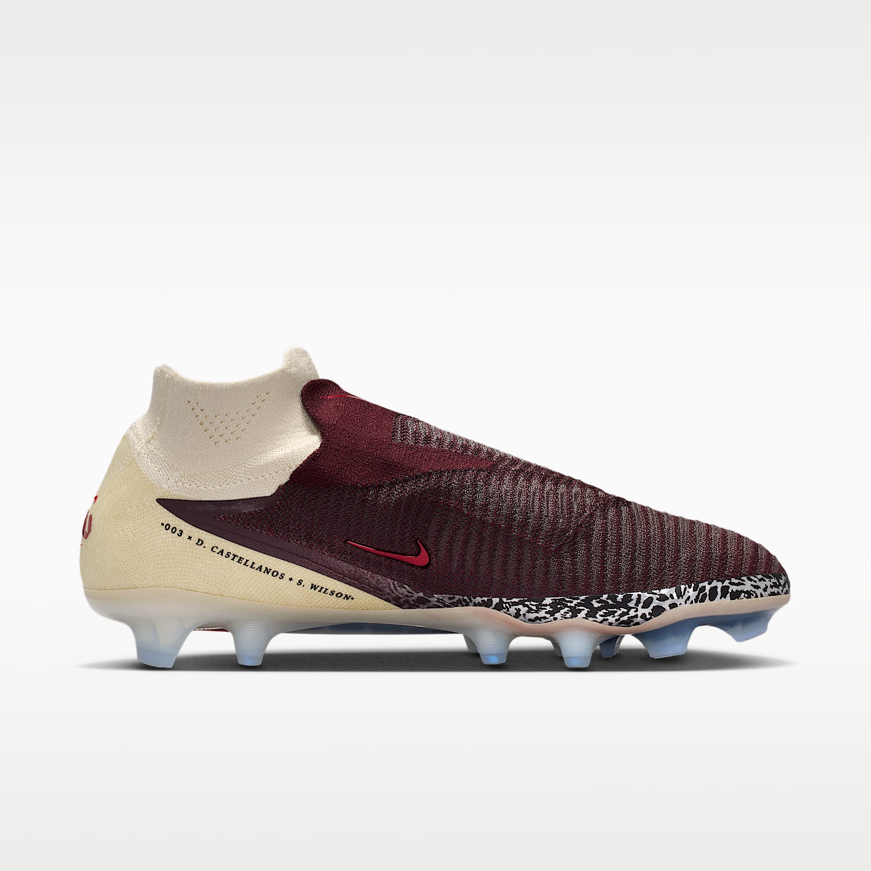 Nike United Phantom 6 High Elite Fußballschuh für normalen Rasen – Burgundy Crush/Fossil/University Red