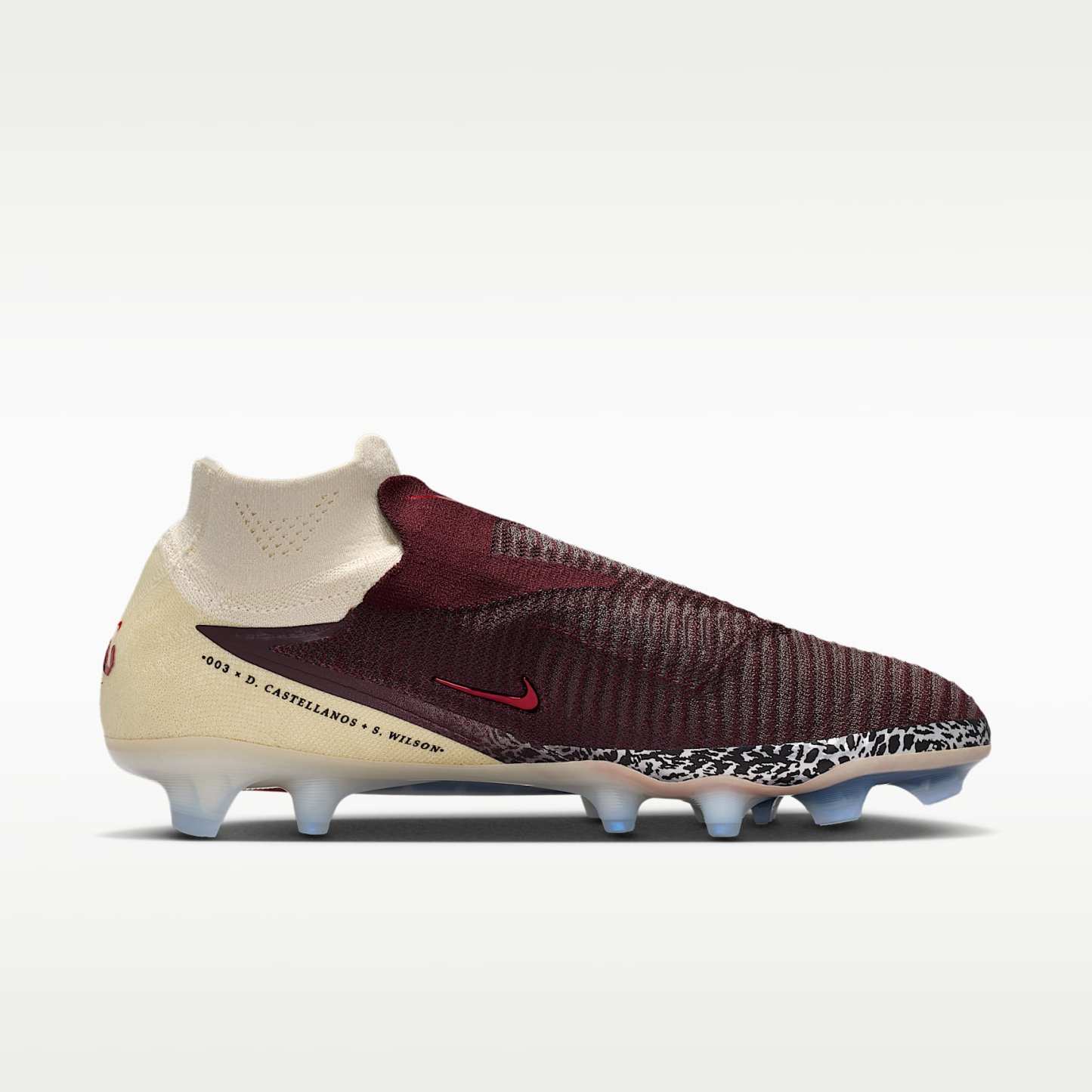 Nike United Phantom 6 High Elite Fußballschuh für normalen Rasen – Burgundy Crush/Fossil/University Red