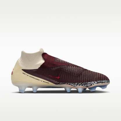 Nike United Phantom 6 High Elite Fußballschuh für normalen Rasen – Burgundy Crush/Fossil/University Red