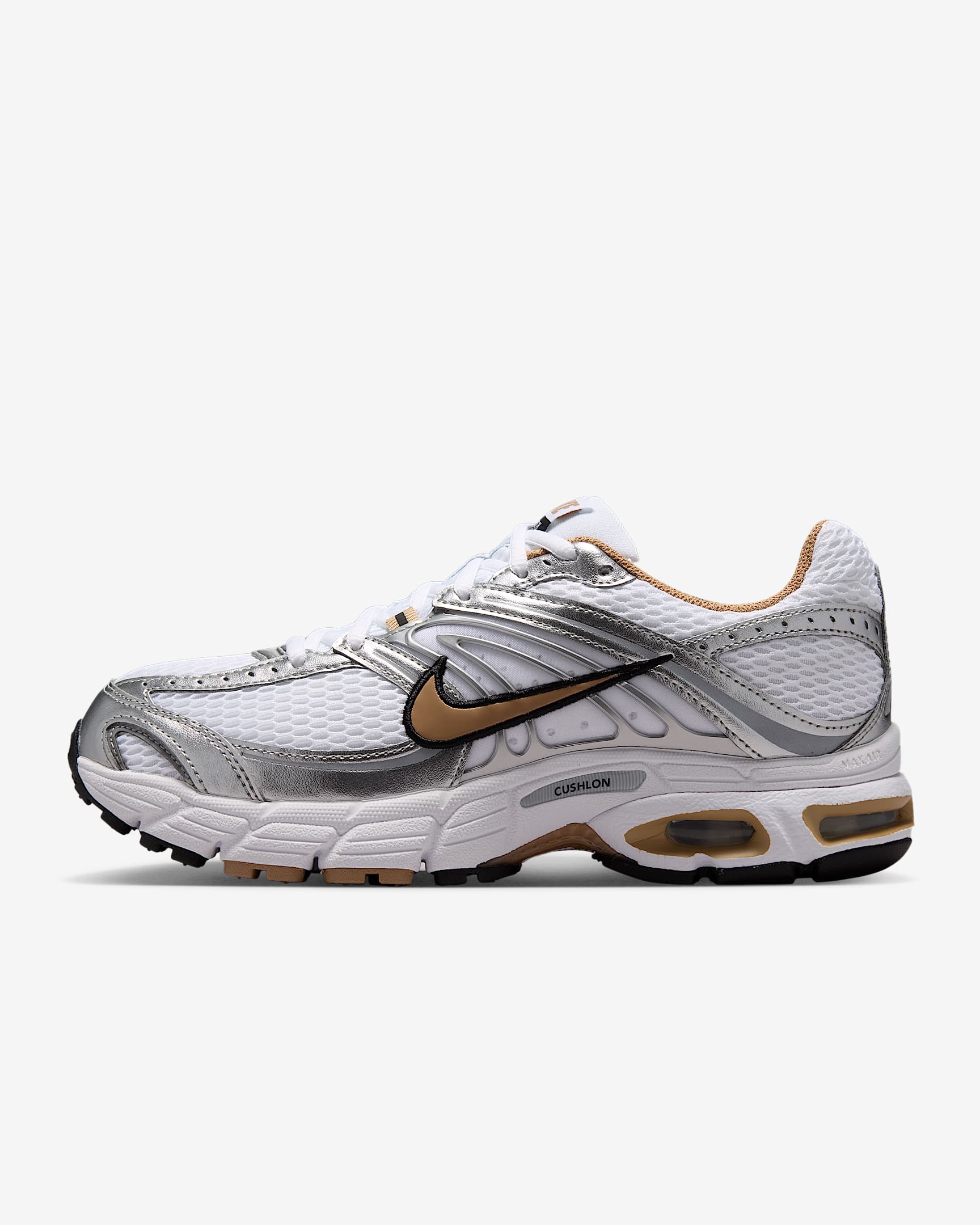 Nike Air Max Moto 2K Schuh mit reflektierenden Akzenten (Damen) – Weiß/Metallic Silver/Schwarz/British Khaki