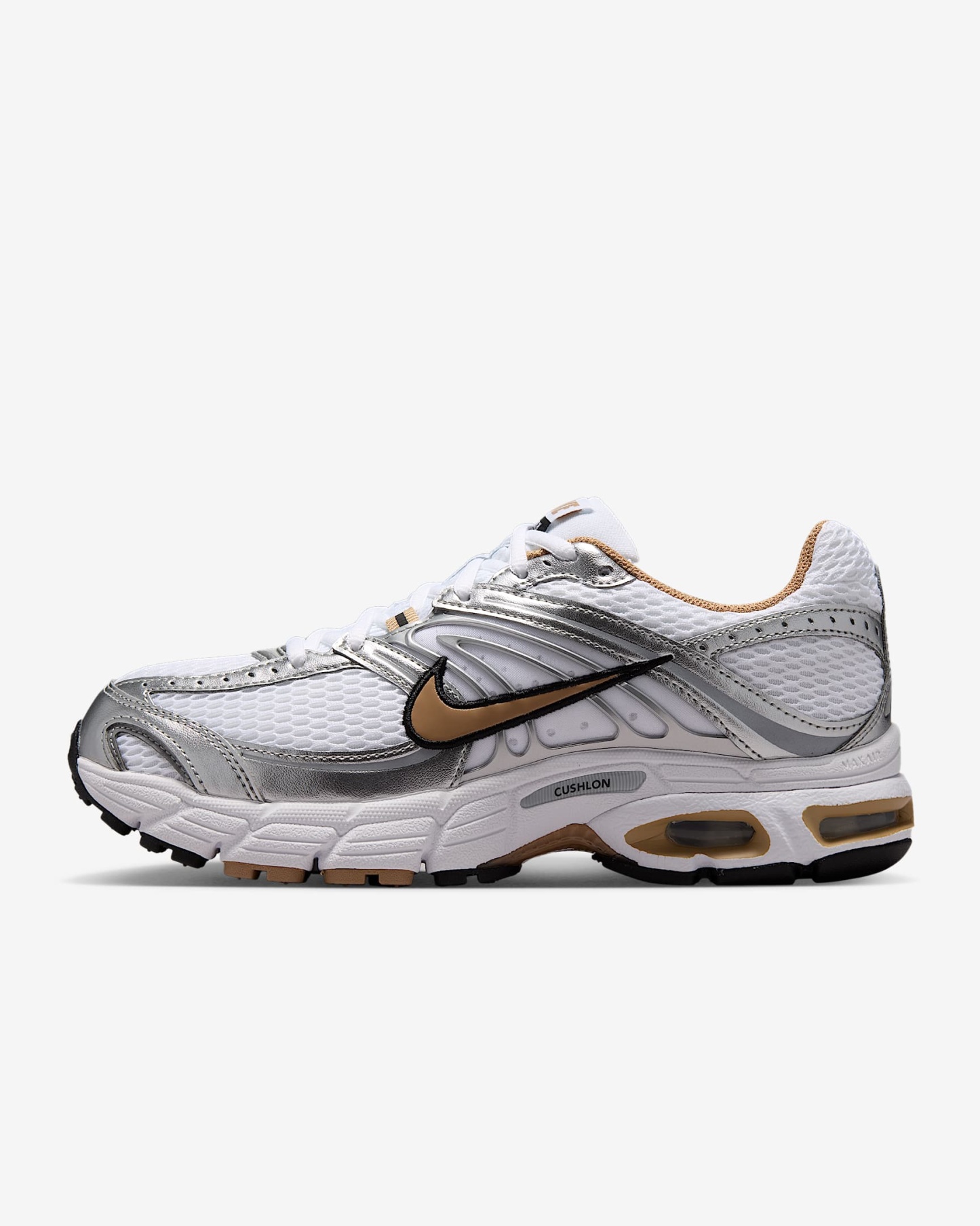Nike Air Max Moto 2K Schuh mit reflektierenden Akzenten (Damen) – Weiß/Metallic Silver/Schwarz/British Khaki