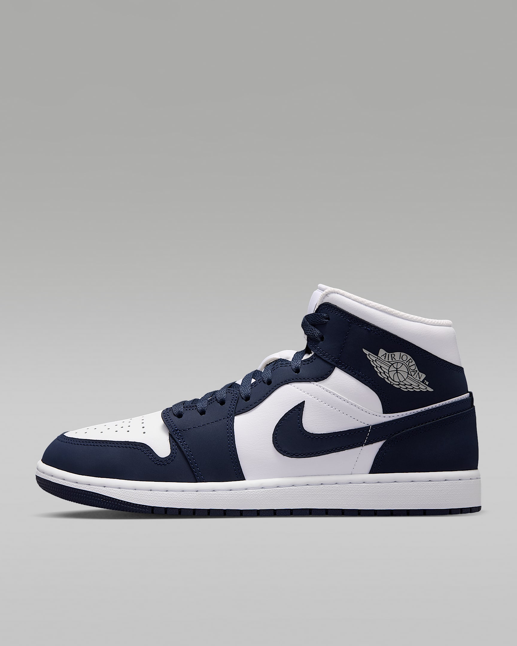 Air Jordan 1 Mid Schuh (Herren) – Obsidian/Weiß/Grey Fog/Obsidian