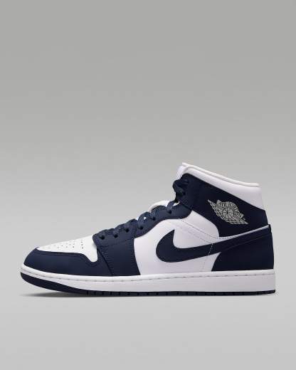 Air Jordan 1 Mid Schuh (Herren) – Obsidian/Weiß/Grey Fog/Obsidian