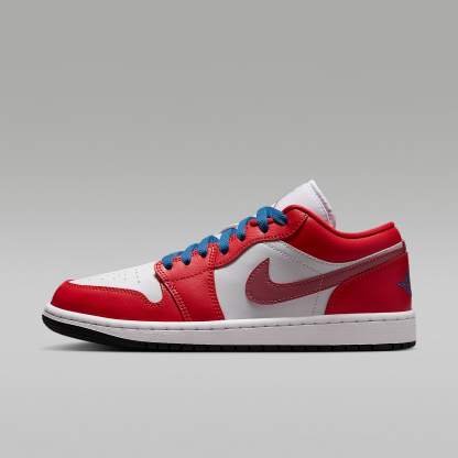 Air Jordan 1 Low Damenschuh – Track Red/Weiß/Desert Berry/True Blue