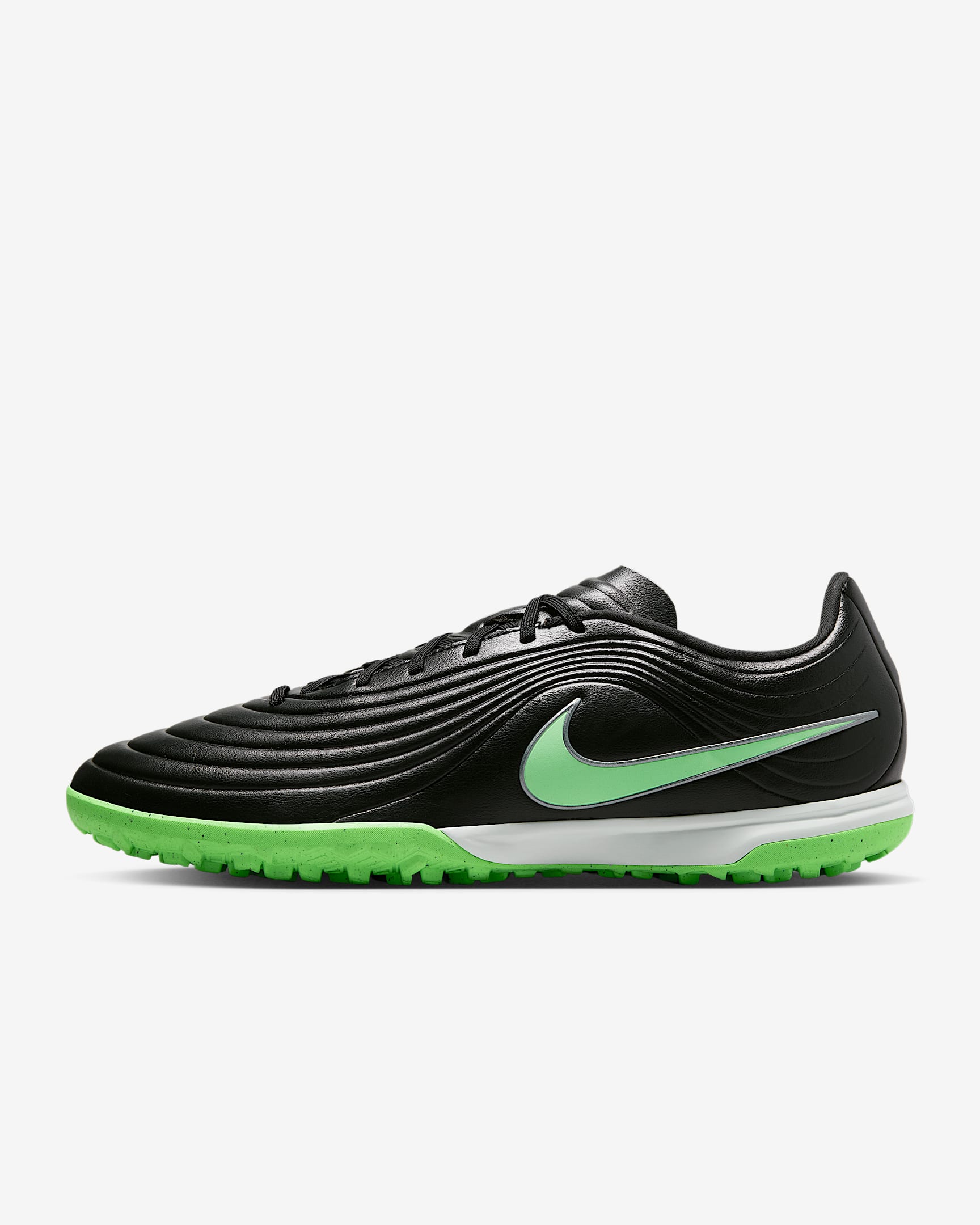 Nike Tiempo Maestro Academy Low-Top-Fußballschuh für Turf – Schwarz/Schwarz/Illusion Green