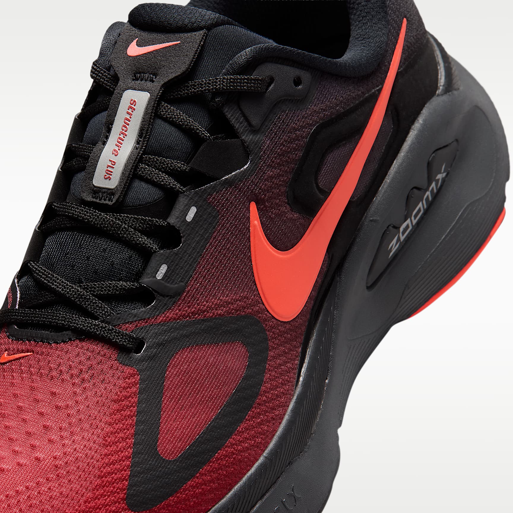 Nike Structure Plus Straßenlaufschuh (Herren) – Schwarz/University Red/Dark Smoke Grey/Bright Crimson