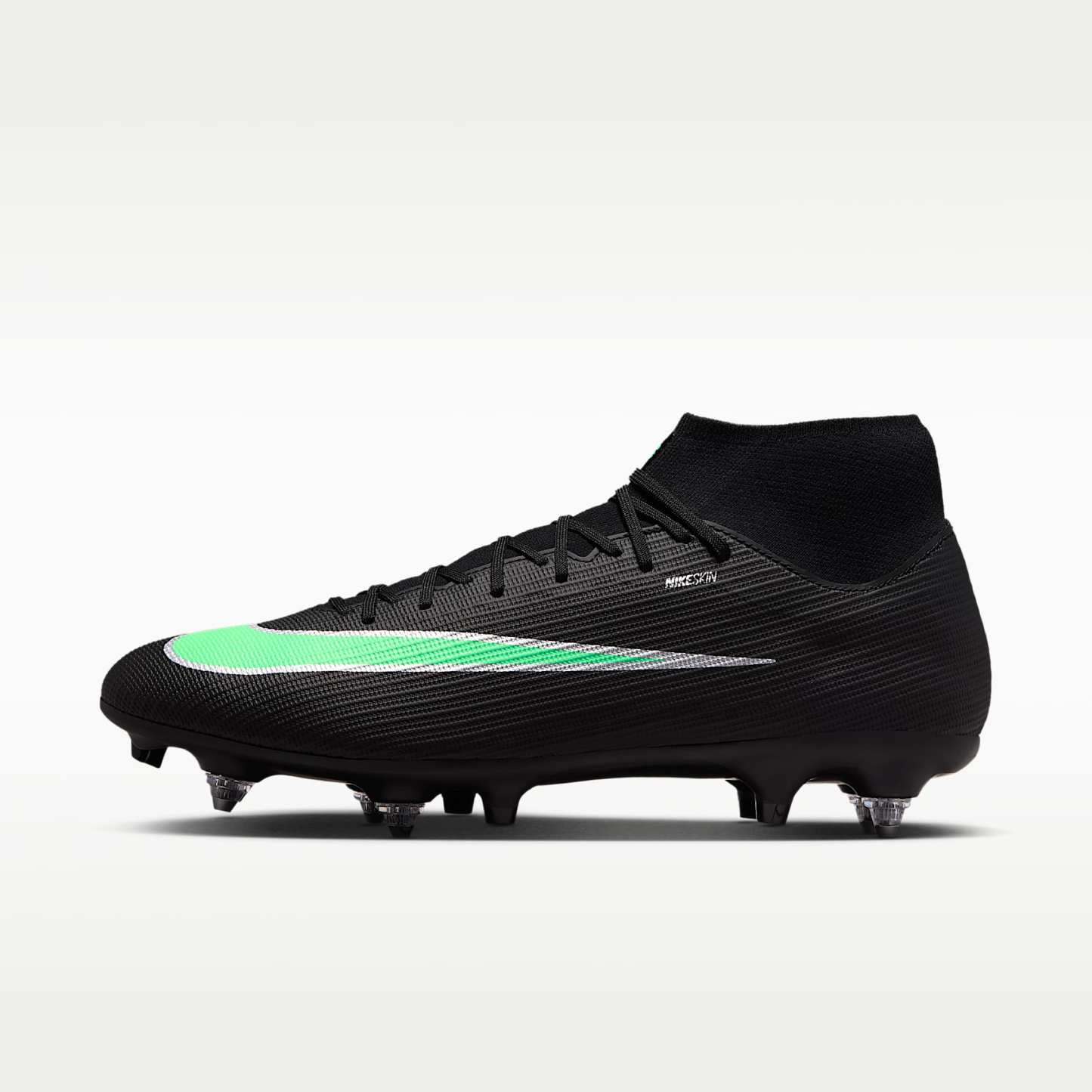Nike Mercurial Superfly 11 Academy High-Top-Fußballschuh für weichen Rasen – Schwarz/Schwarz/Illusion Green
