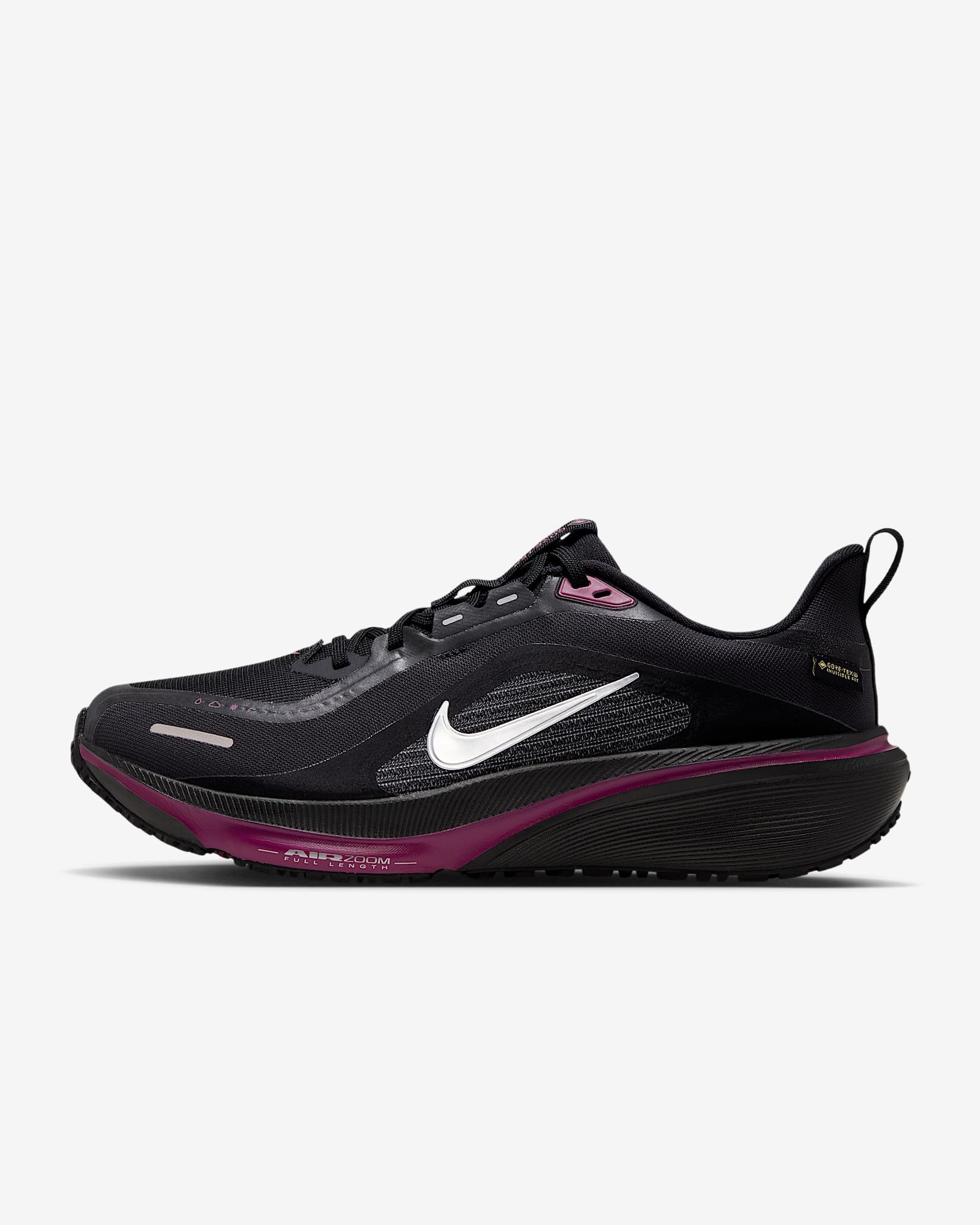Nike Pegasus 42 GORE-TEX wasserdichter Straßenlaufschuh (Damen) – Schwarz/True Berry/Metallic Silver