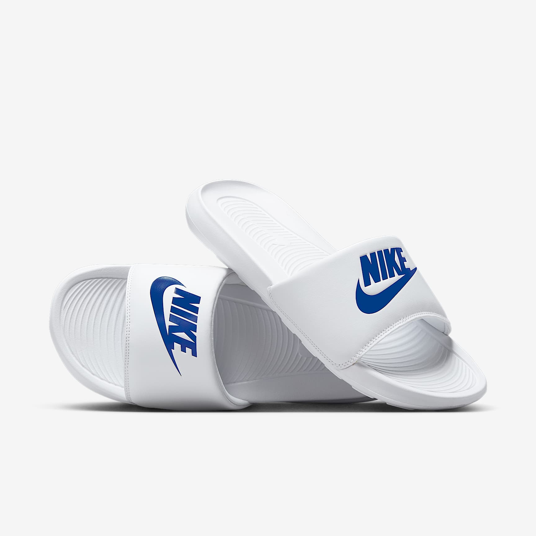 Nike Victori One Slides (Herren) – Weiß/Weiß/Game Royal