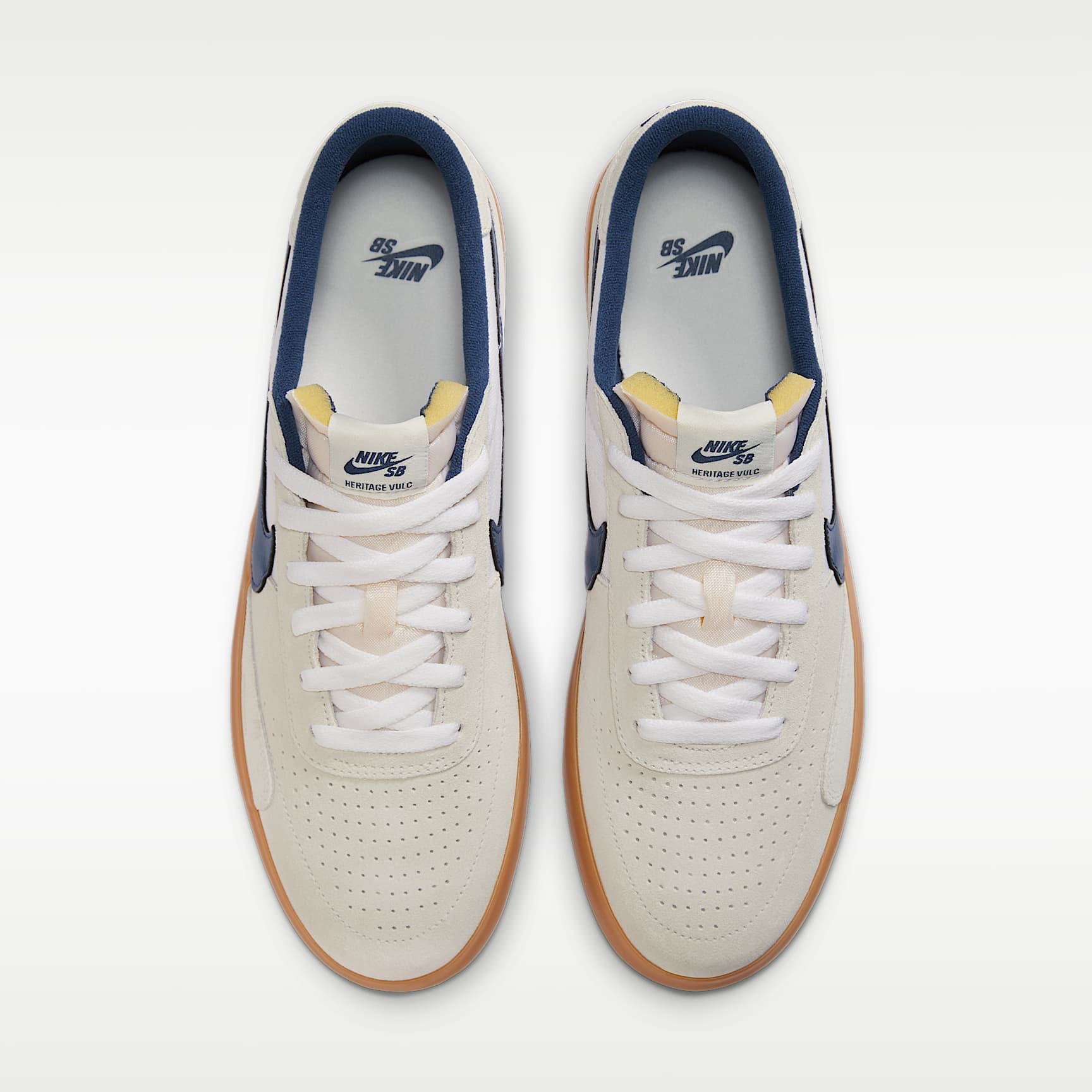Nike SB Heritage Vulc Skateboardschuh – Summit White/Weiß/Gum Light Brown/Marineblau