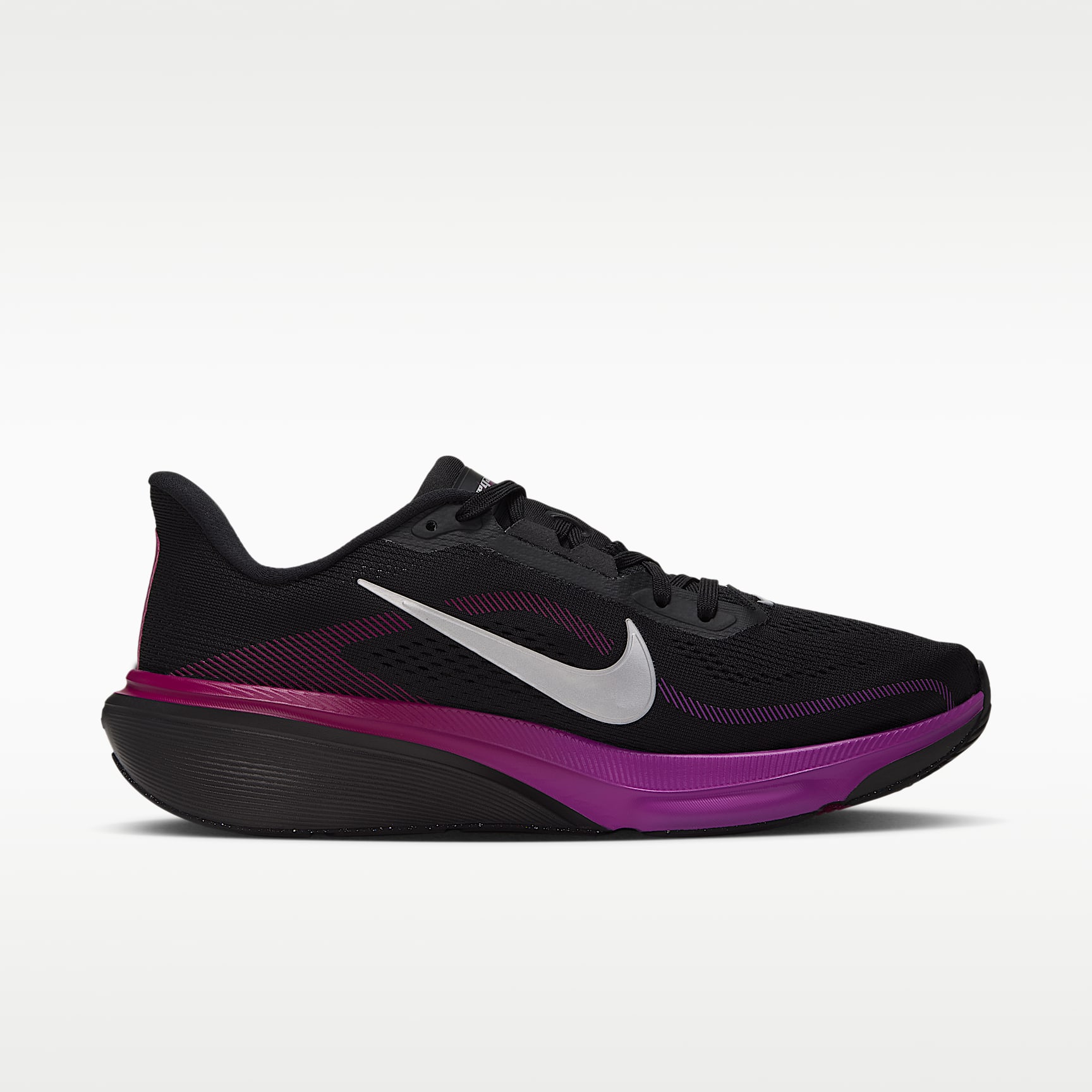 Nike Pegasus 42 Straßenlaufschuh (Damen) – Schwarz/Vivid Purple/True Berry/Metallic Silver