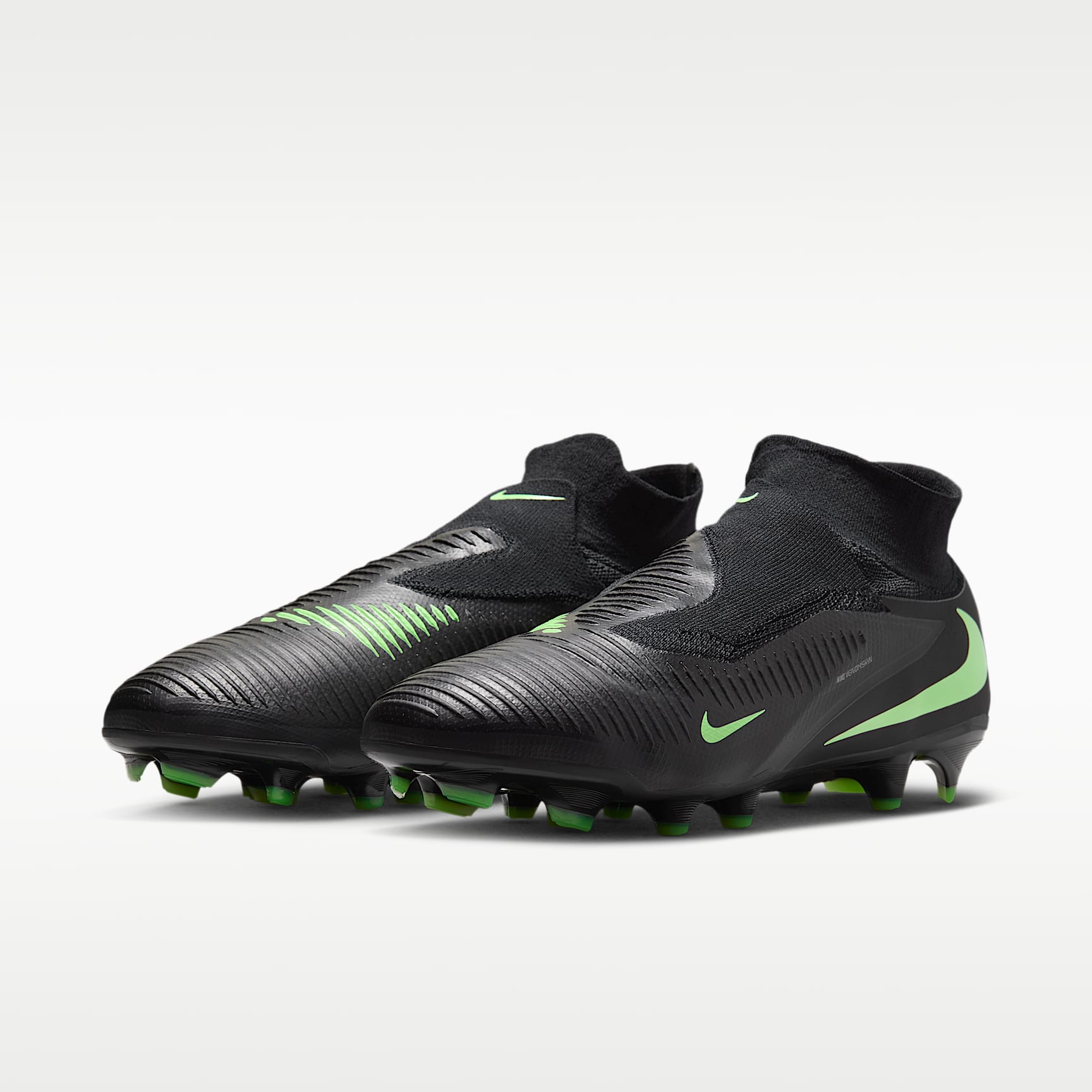Nike Phantom 6 High Pro Fußballschuh für normalen Rasen – Schwarz/Schwarz/Illusion Green