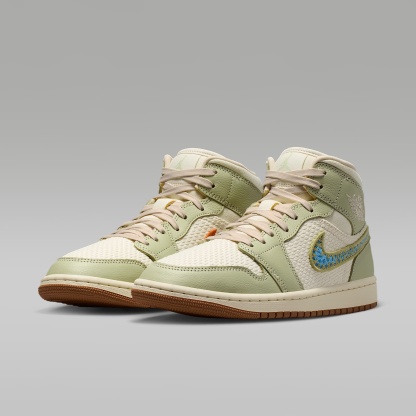 Air Jordan 1 Mid SE Schuh (Damen) – Olive Aura/Lawn/University Blue/Pearl White