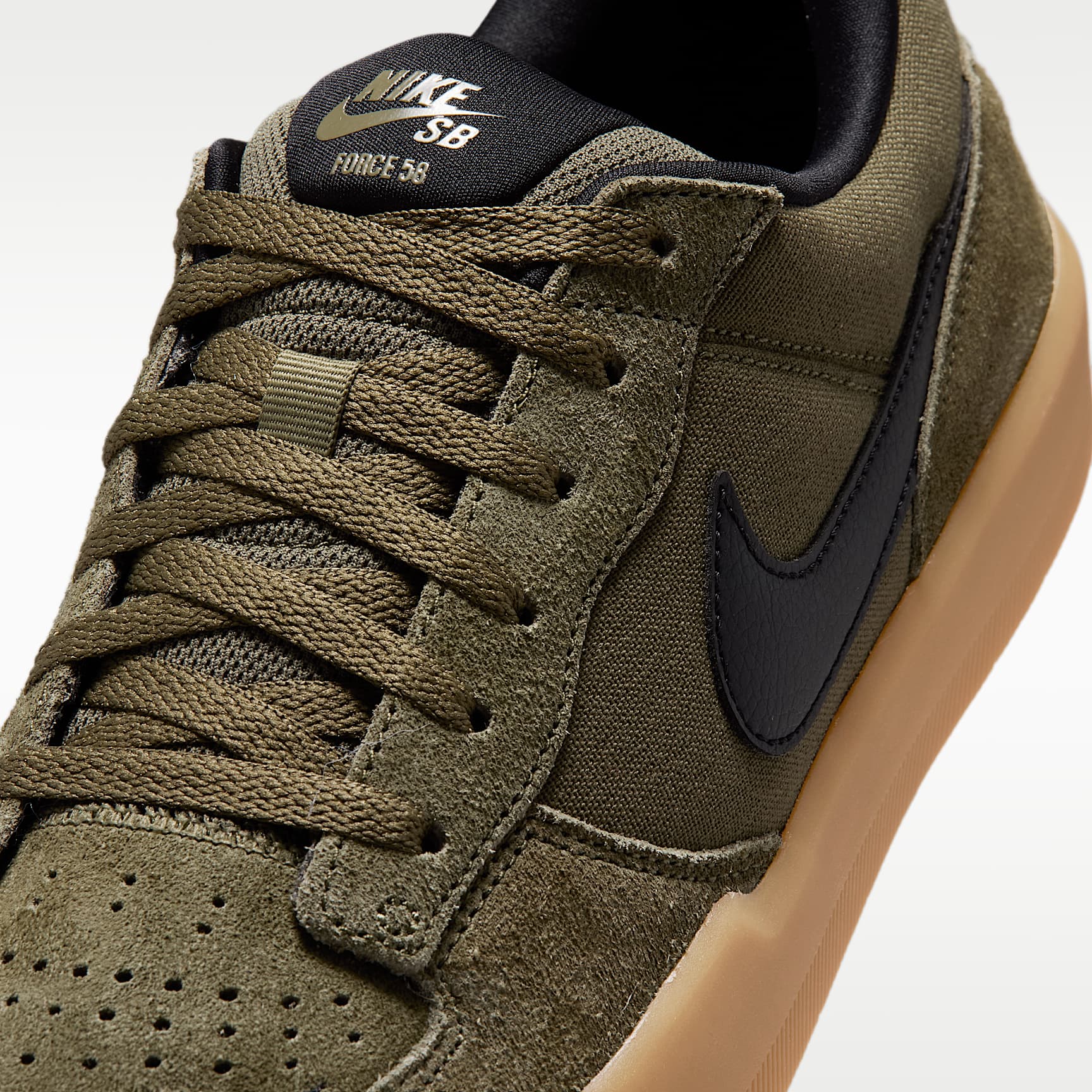Nike SB Force 58 Skateboardschuh – Medium Olive/Medium Olive/Gum Light Brown/Schwarz