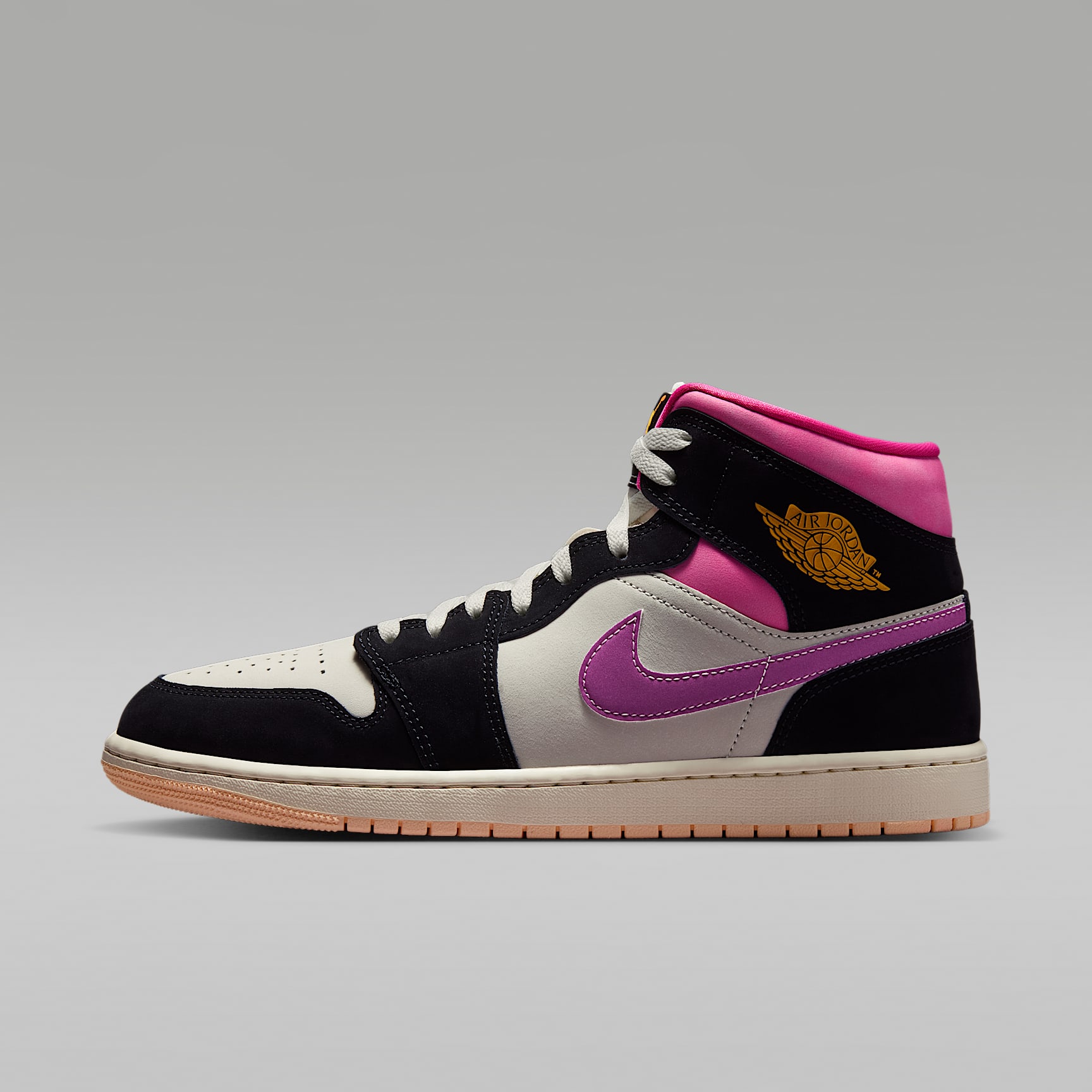 Air Jordan 1 Mid SE Schuh (Herren) – Schwarz/Sail/Pinksicle/University Gold
