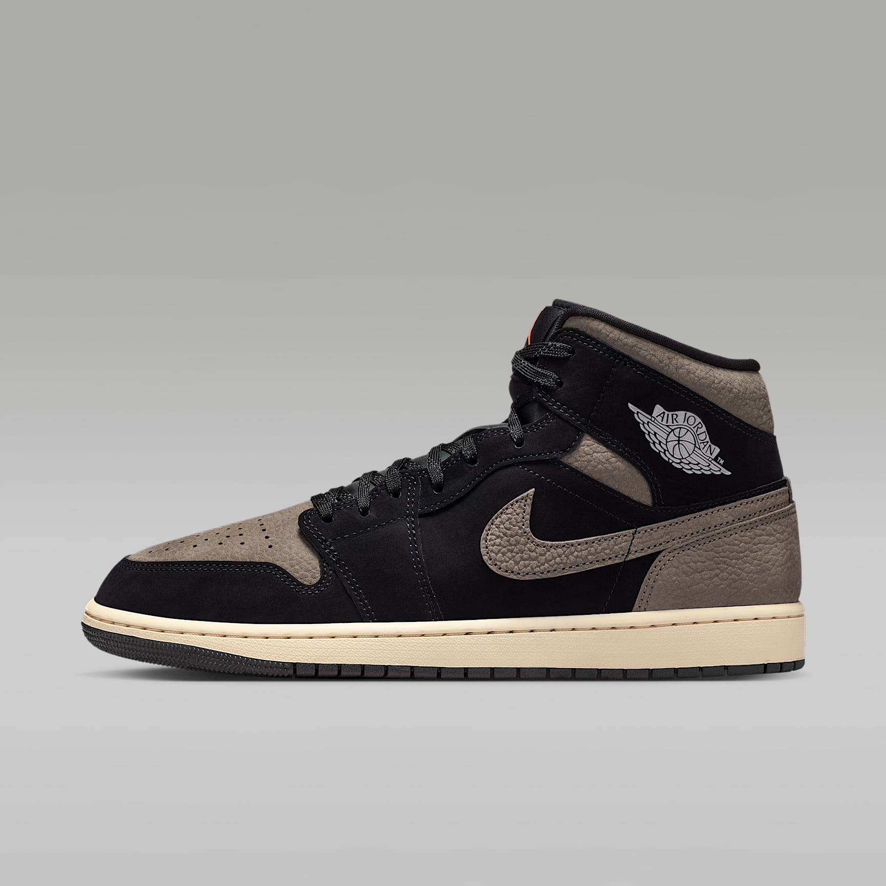 Air Jordan 1 Mid SE Schuh (Herren) – Schwarz/Light Wild Mango/Olive Grey