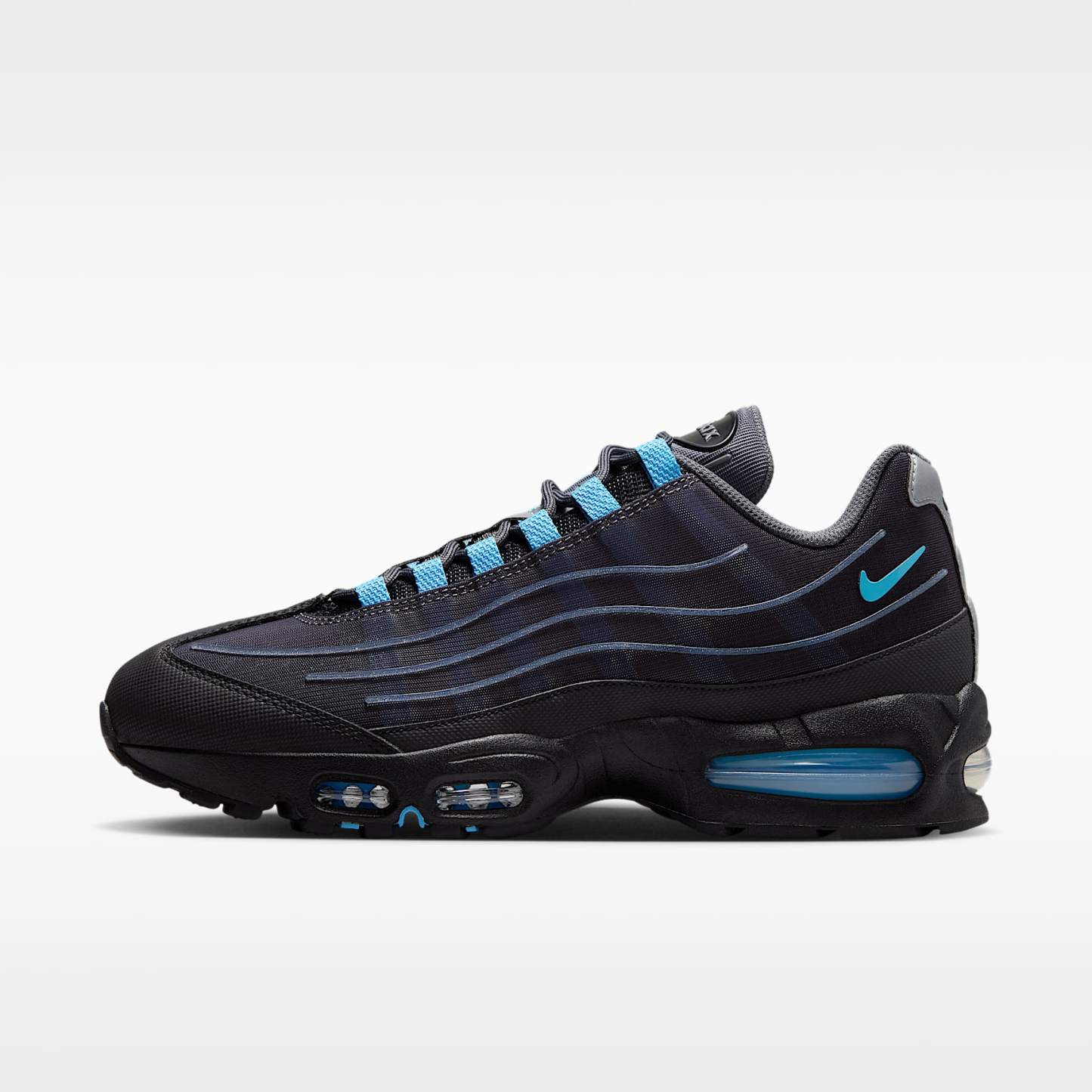 Nike Air Max 95 Big Bubble Tech Schuh (Herren) – Schwarz/Iron Grey/Metallic Silver/University Blue
