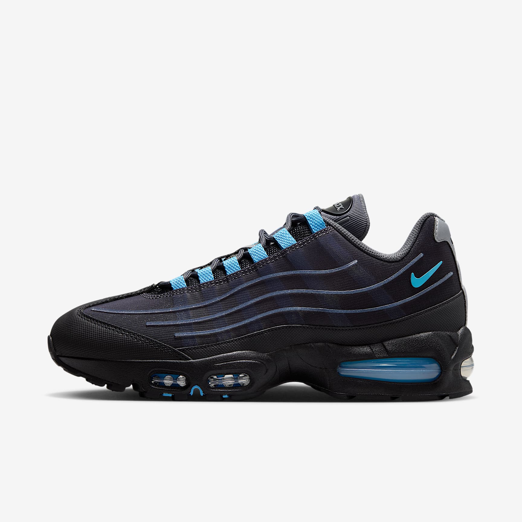 Nike Air Max 95 Big Bubble Tech Schuh (Herren) – Schwarz/Iron Grey/Metallic Silver/University Blue