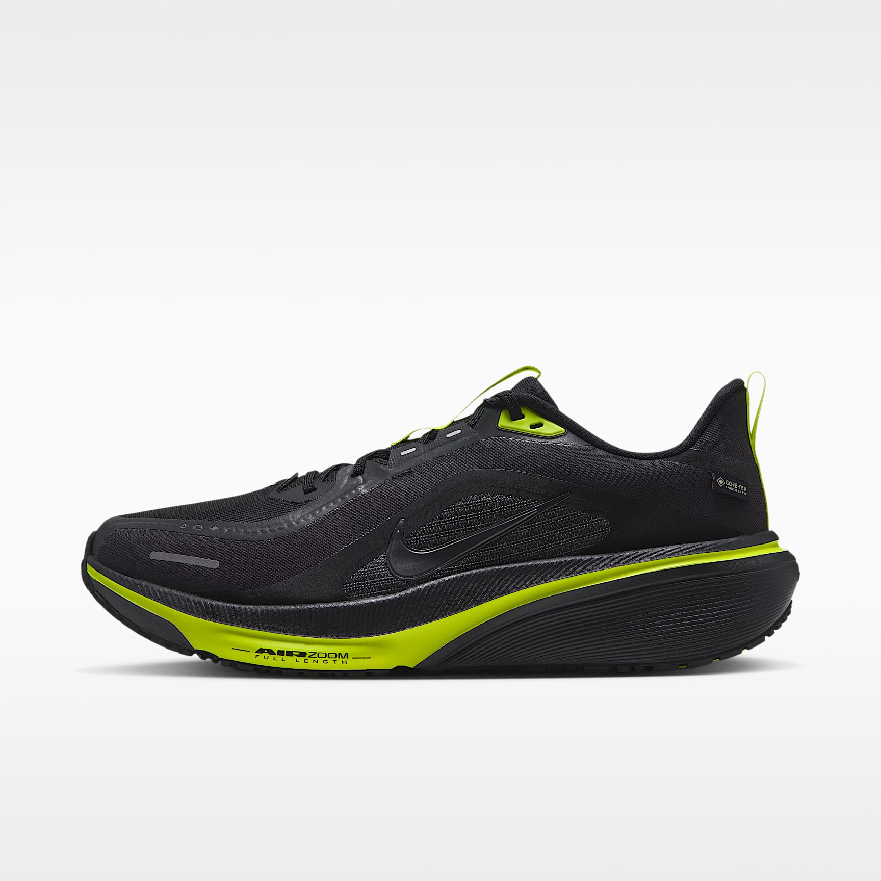 Nike Pegasus 42 GORE-TEX wasserdichter Straßenlaufschuh (Herren) – Schwarz/Lemon Venom/Metallic Dark Grey
