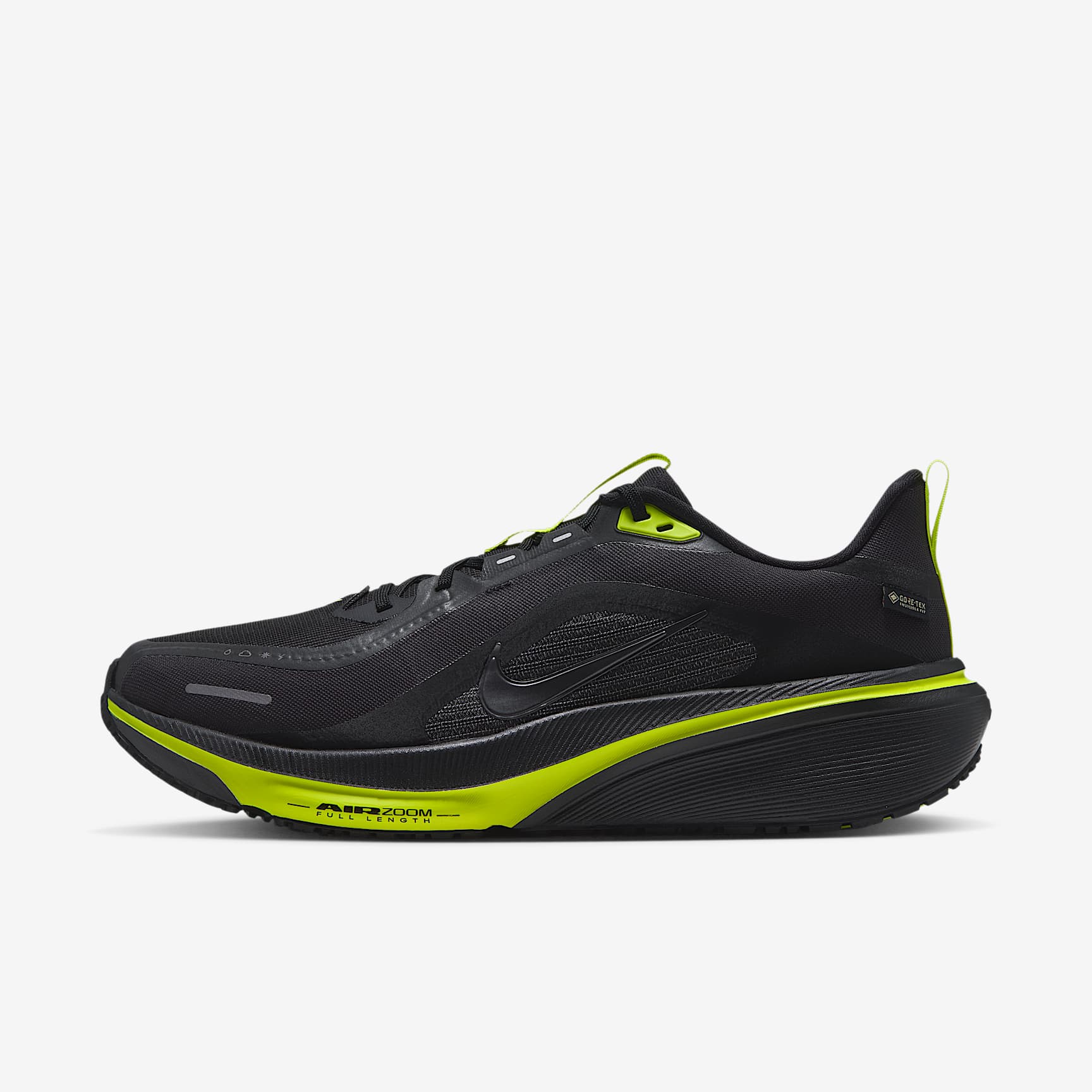 Nike Pegasus 42 GORE-TEX wasserdichter Straßenlaufschuh (Herren) – Schwarz/Lemon Venom/Metallic Dark Grey