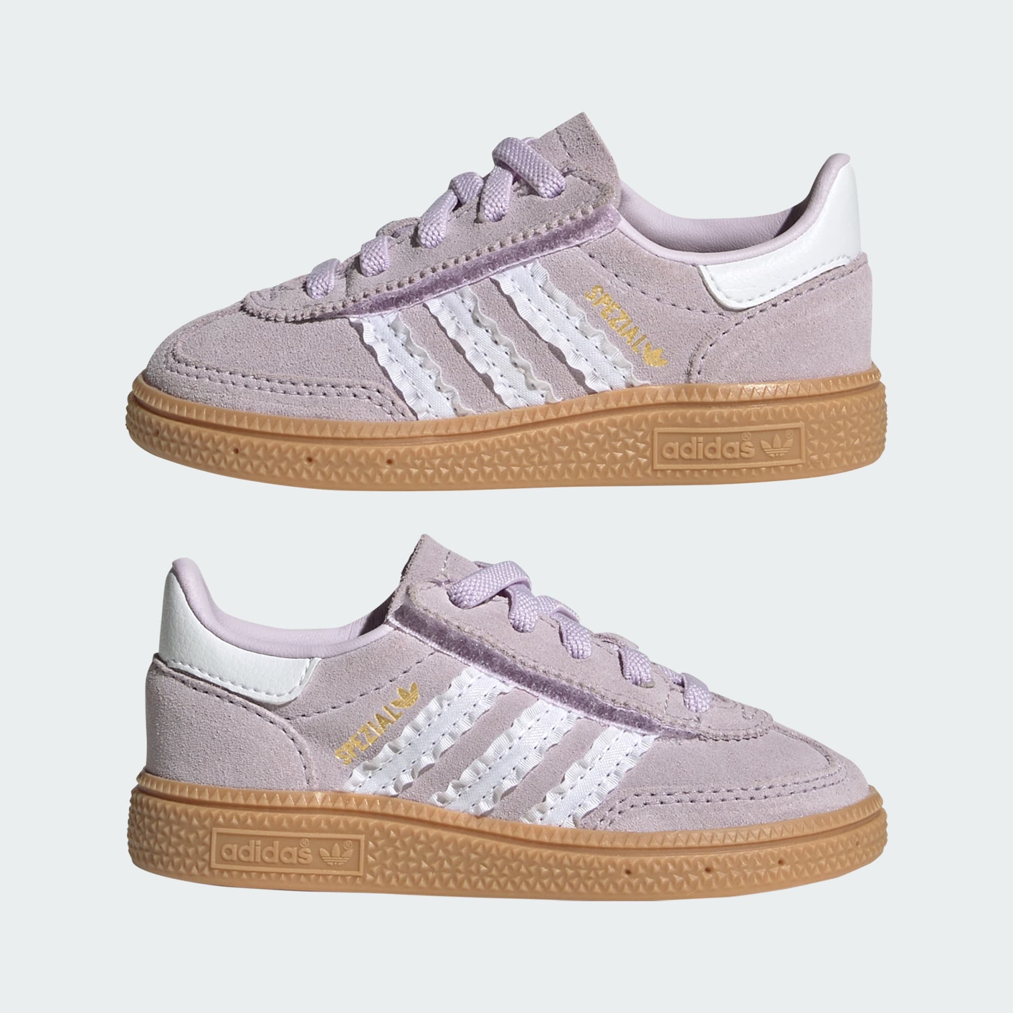 HANDBALL SPEZIAL SCHUH, KOMFORTVERSCHLUSS, ELASTISCHE SCHNÜRSENKEL – Ice Lavender / Cloud White / Gum – LA4014