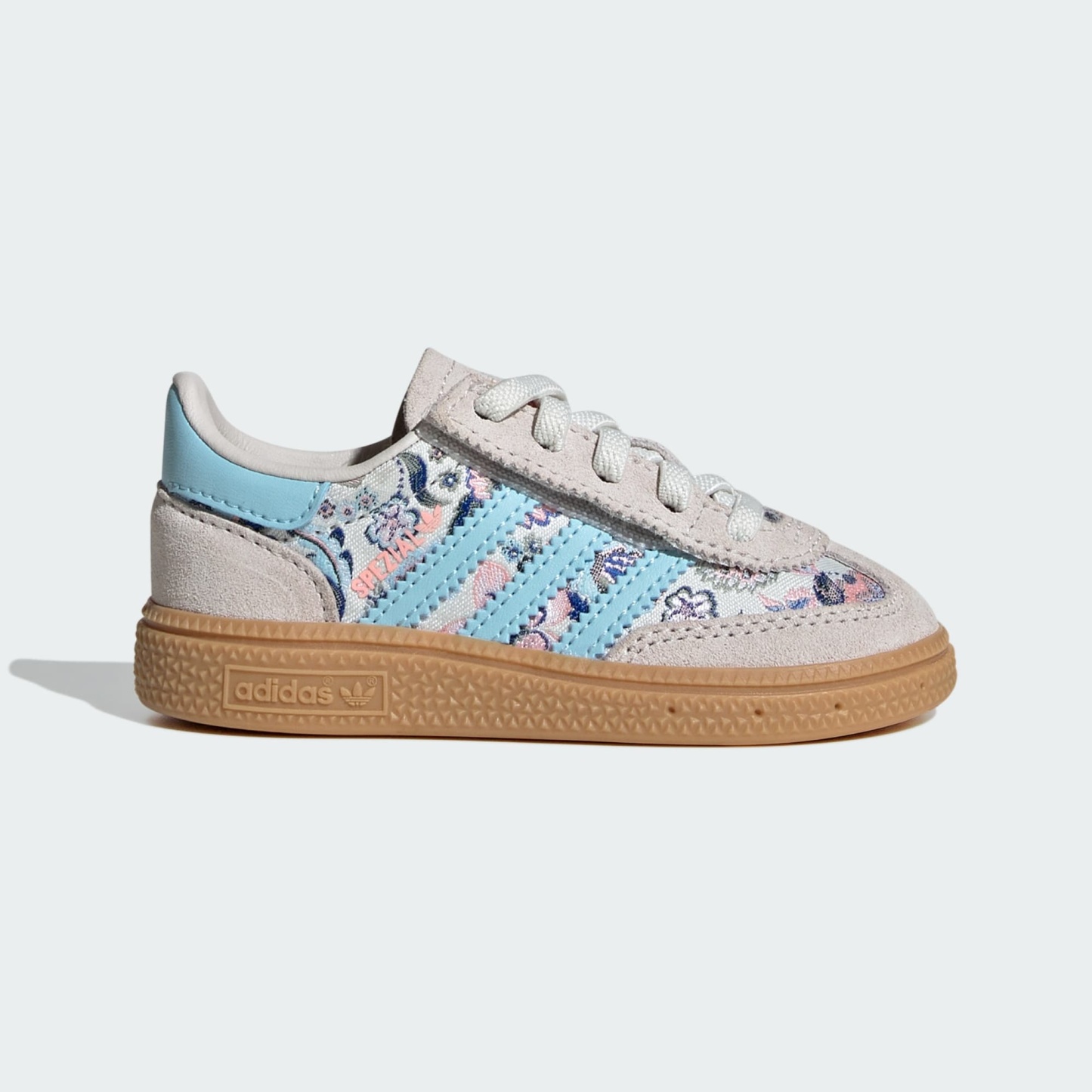 HANDBALL SPEZIAL SCHUH, KOMFORTVERSCHLUSS, ELASTISCHE SCHNÜRSENKEL – Off White / Icey Blue / Gum – KK0952