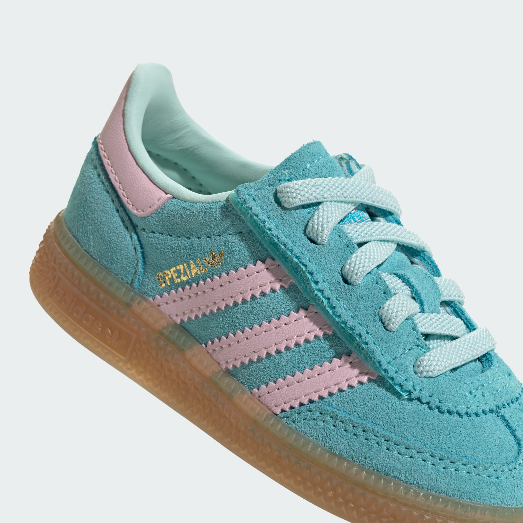 Handball Spezial Comfort Closure Elastic Lace Kids Schuh – Pulse Aqua / Clear Pink / Gum – JQ1991