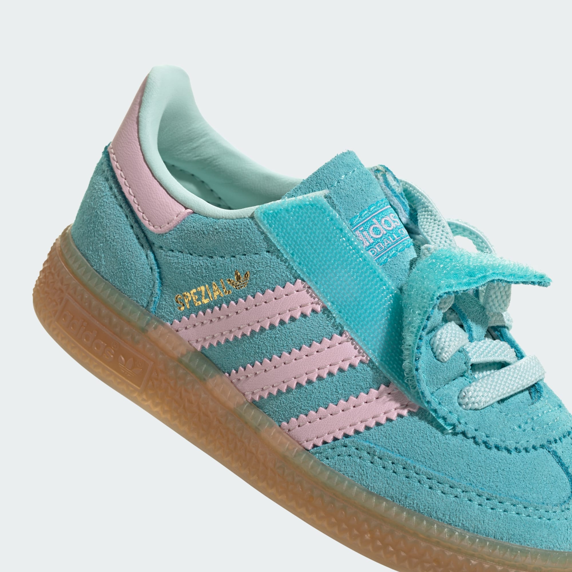 Handball Spezial Comfort Closure Elastic Lace Kids Schuh – Pulse Aqua / Clear Pink / Gum – JQ1991