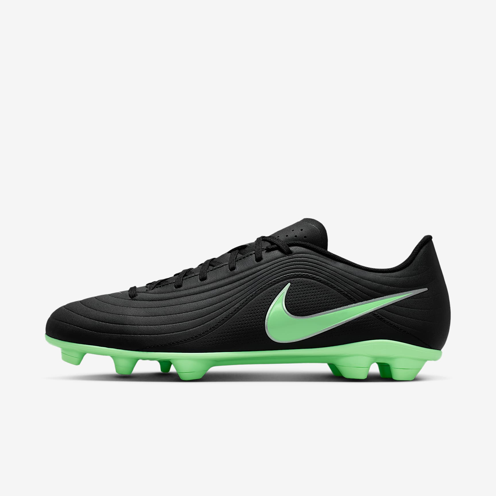 Nike Tiempo Maestro Club Low-Top-Fußballschuh für verschiedene Böden – Schwarz/Schwarz/Illusion Green