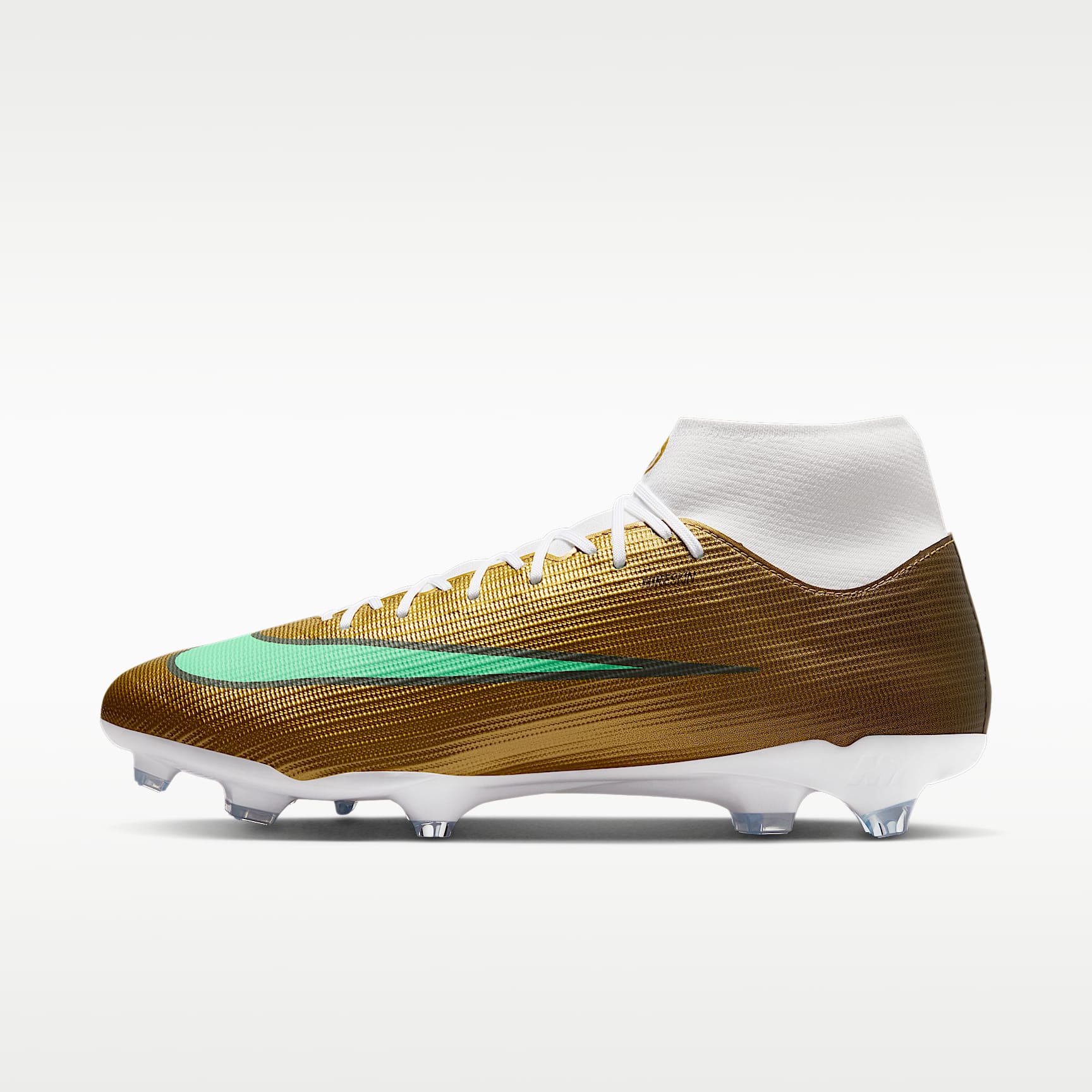 Nike Mercurial Superfly 11 Academy „Kylian Mbappé“ High-Top-Fußballschuh für verschiedene Böden – Metallic Gold/Green Glow