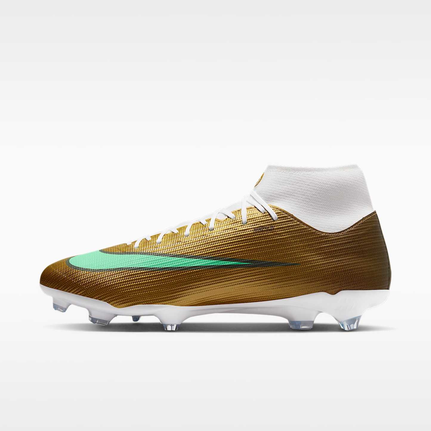 Nike Mercurial Superfly 11 Academy „Kylian Mbappé“ High-Top-Fußballschuh für verschiedene Böden – Metallic Gold/Green Glow