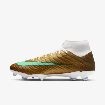 Nike Mercurial Superfly 11 Academy „Kylian Mbappé“ High-Top-Fußballschuh für verschiedene Böden – Metallic Gold/Green Glow