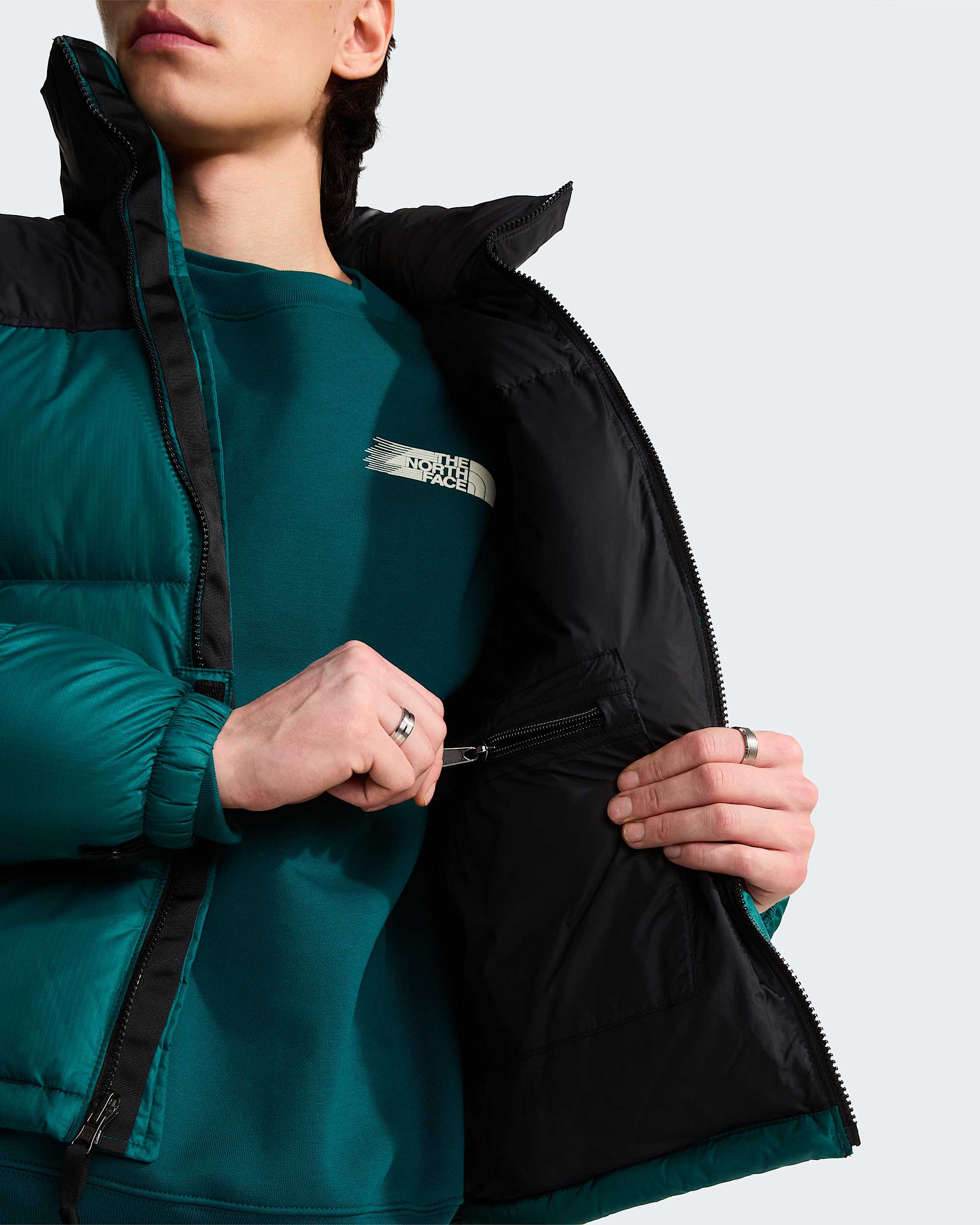 1996 Retro Nuptse Jacke für Herren – Pacific Teal-TNF Black