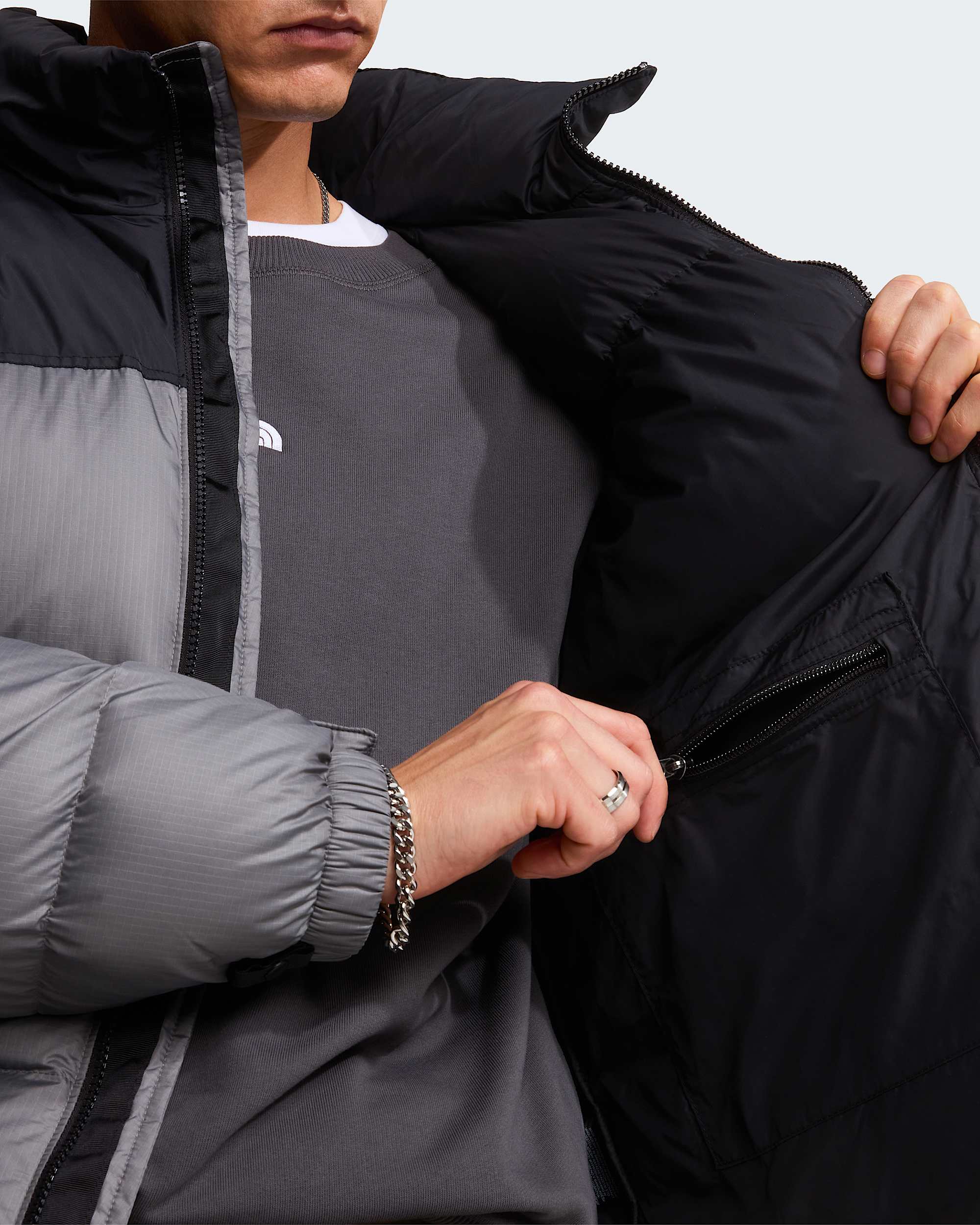 1996 Retro Nuptse Jacke für Herren – Smoked Pearl-TNF Black