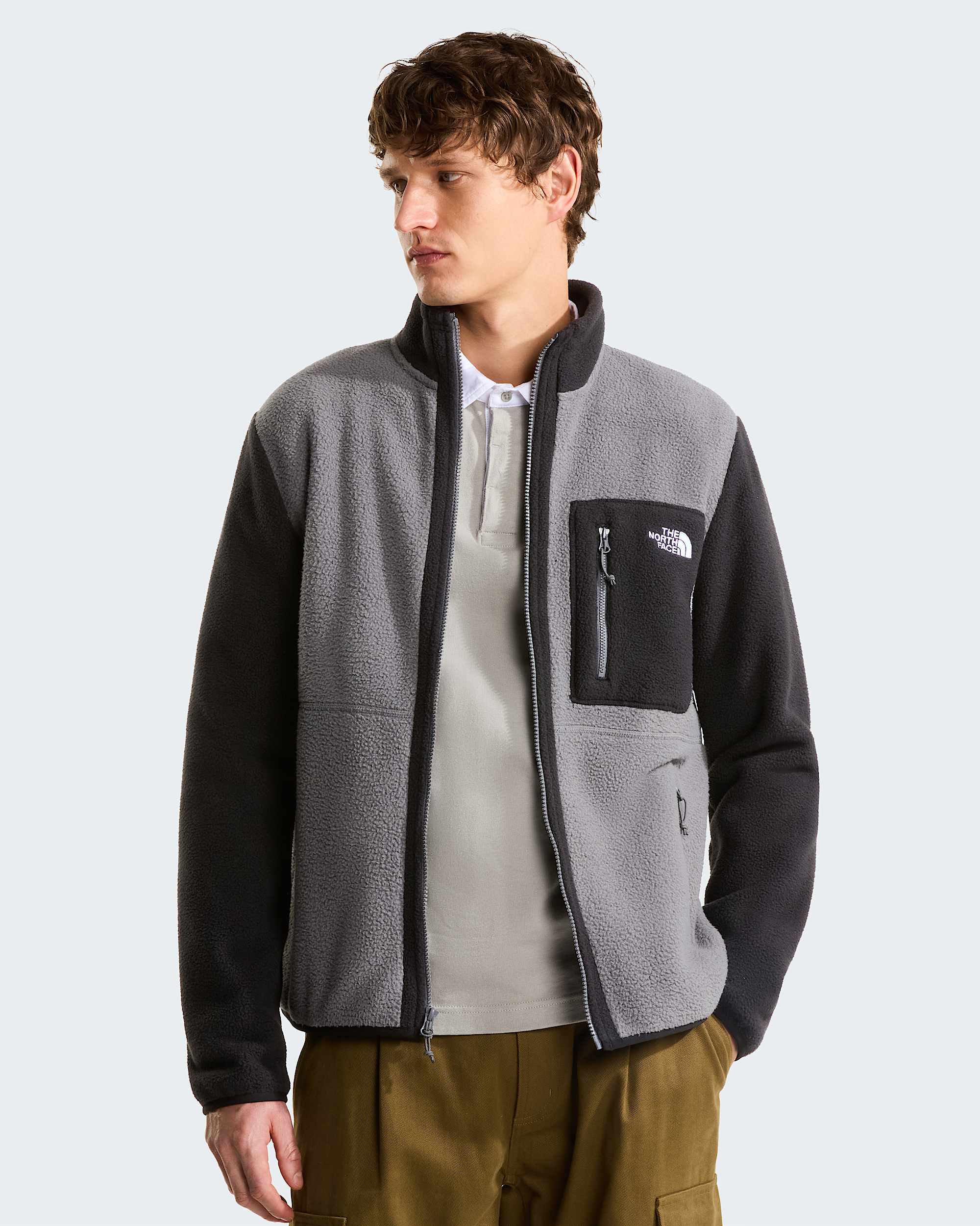 Yumiori Fleecejacke mit durchgehendem RV für Herren – Smoked Pearl-TNF Black