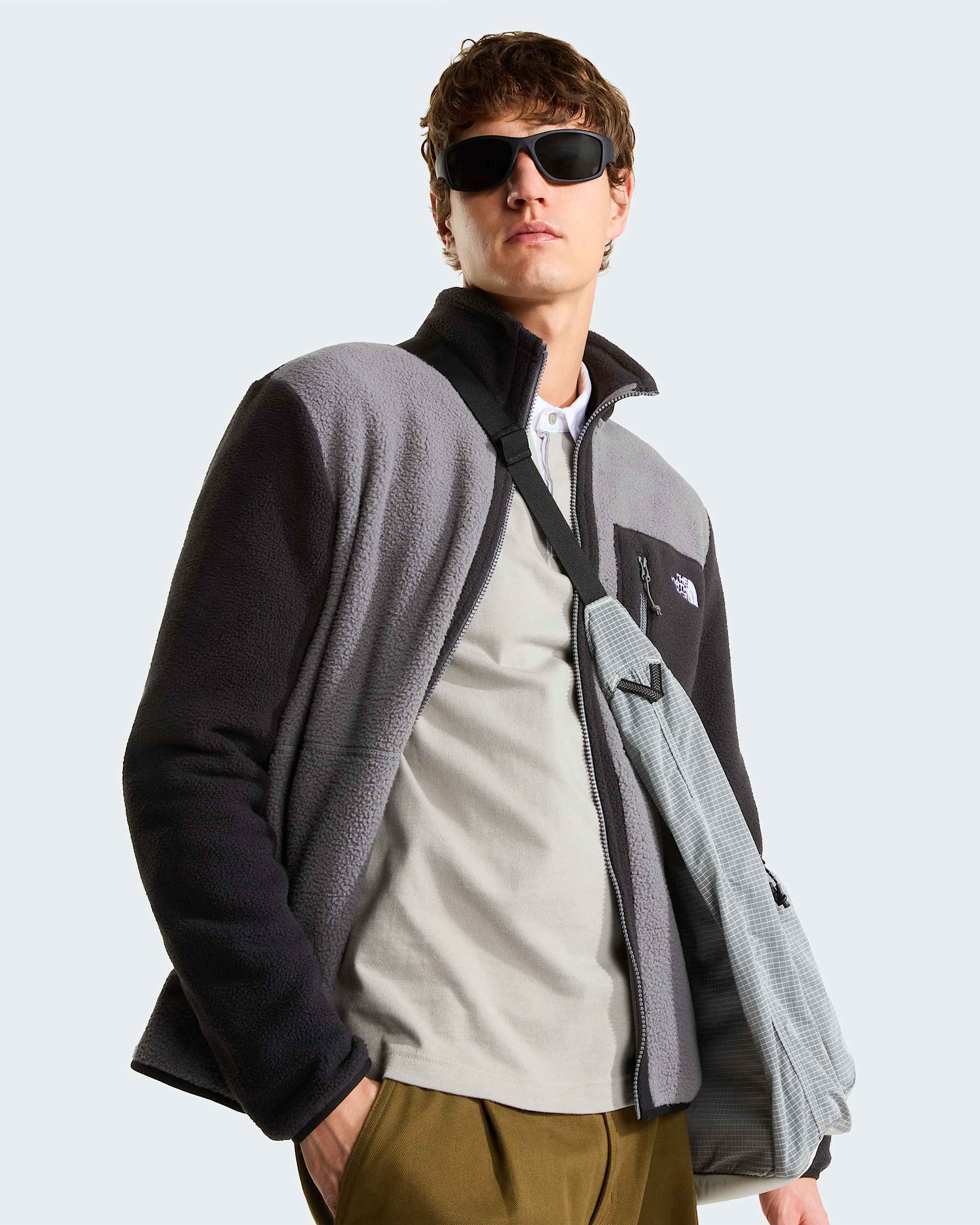 Yumiori Fleecejacke mit durchgehendem RV für Herren – Smoked Pearl-TNF Black